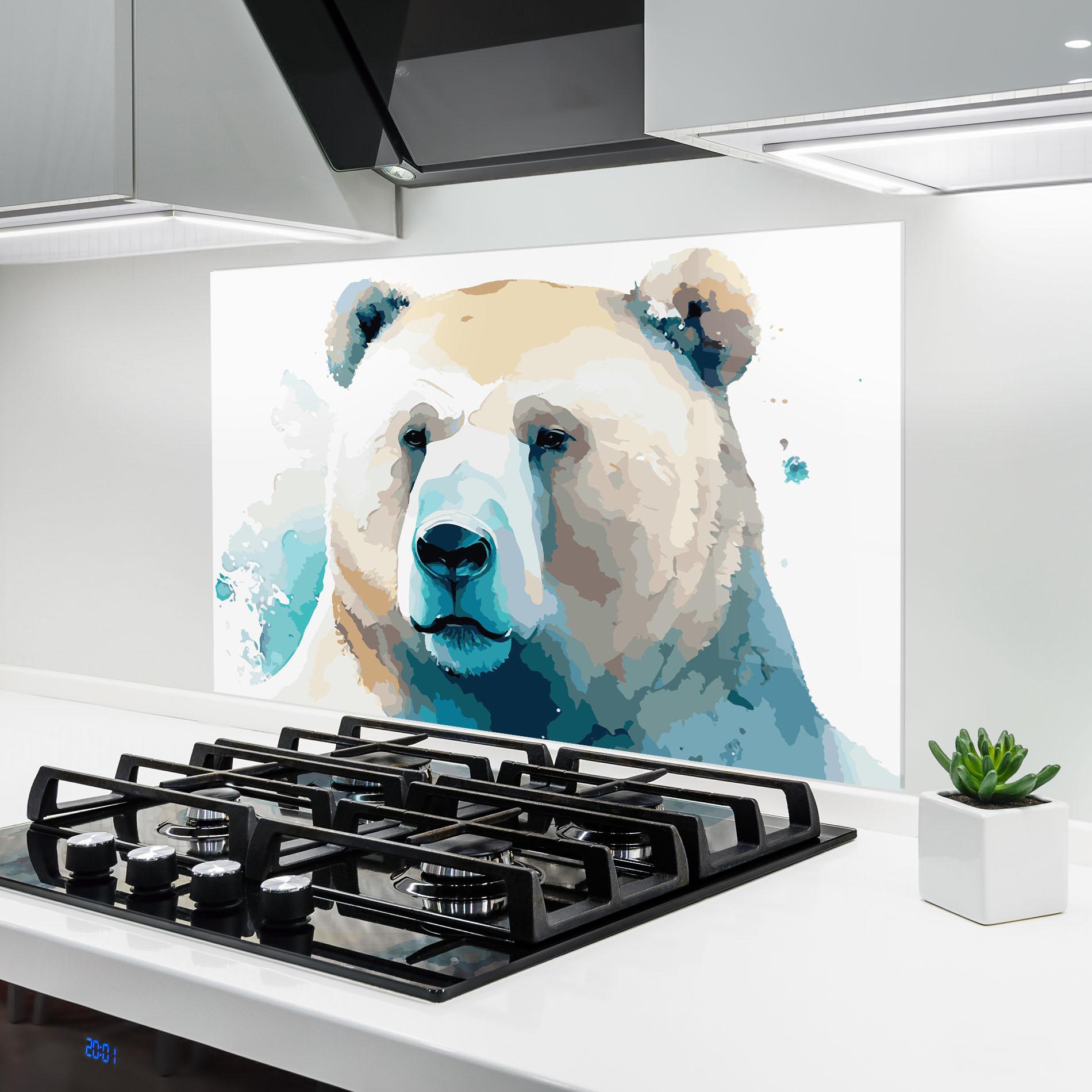 Konyhai üveg hátfal Big Watercolor Bear mockup 6