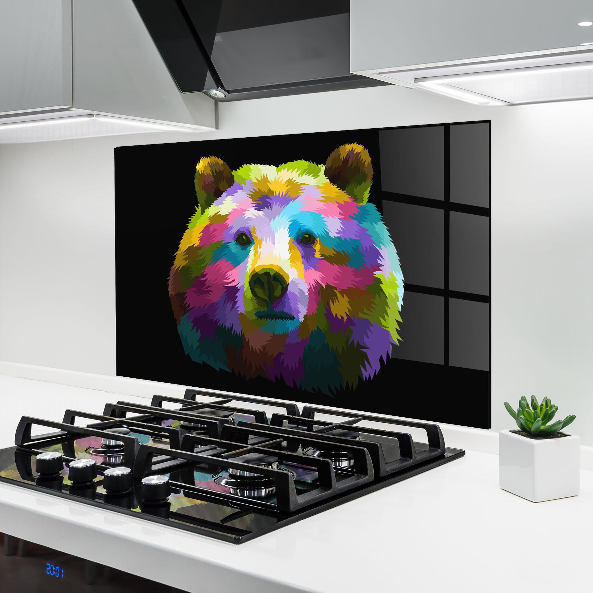Konyhai üveg hátfal Colorful Bear Head mockup 6