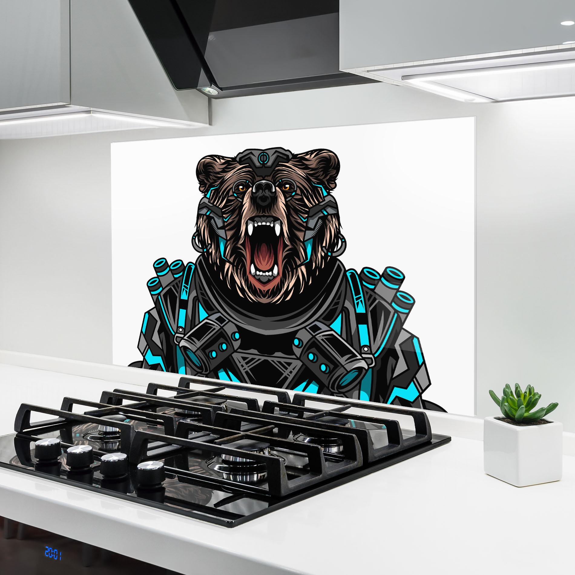 Konyhai üveg hátfal Cyborg Bear mockup 6