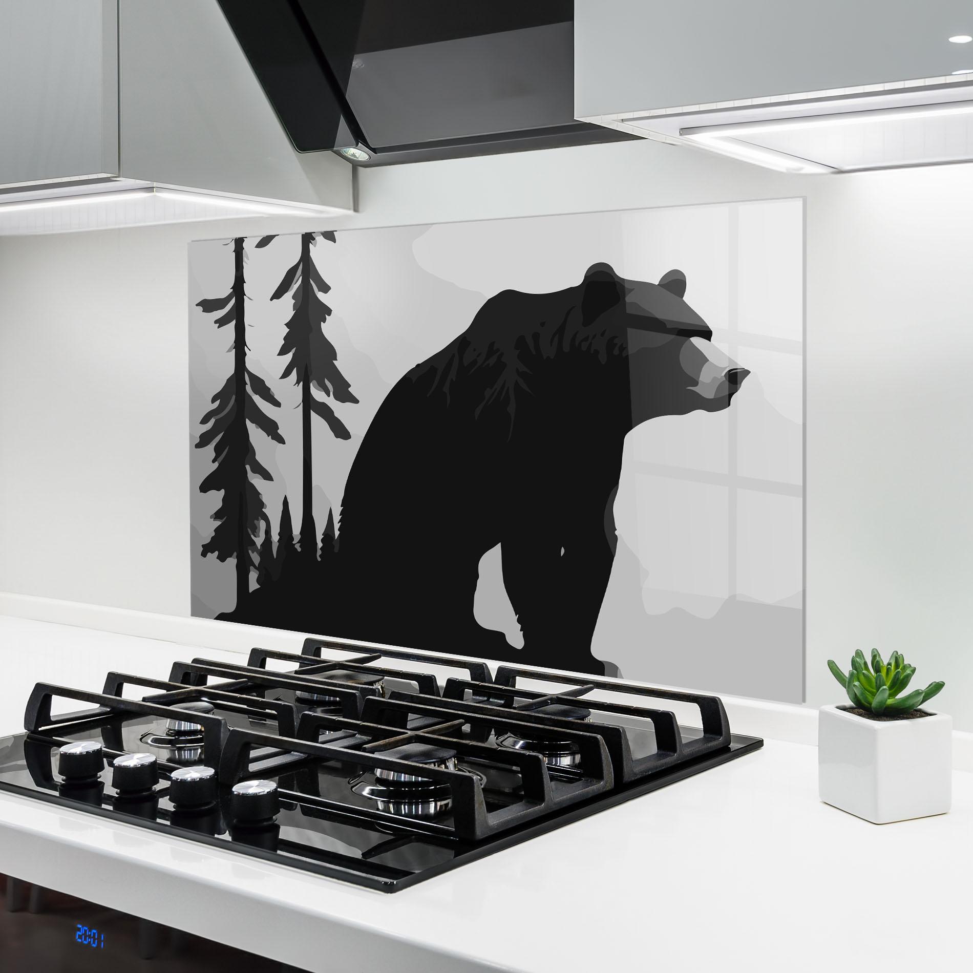 Konyhai üveg hátfal Forest Bear mockup 6