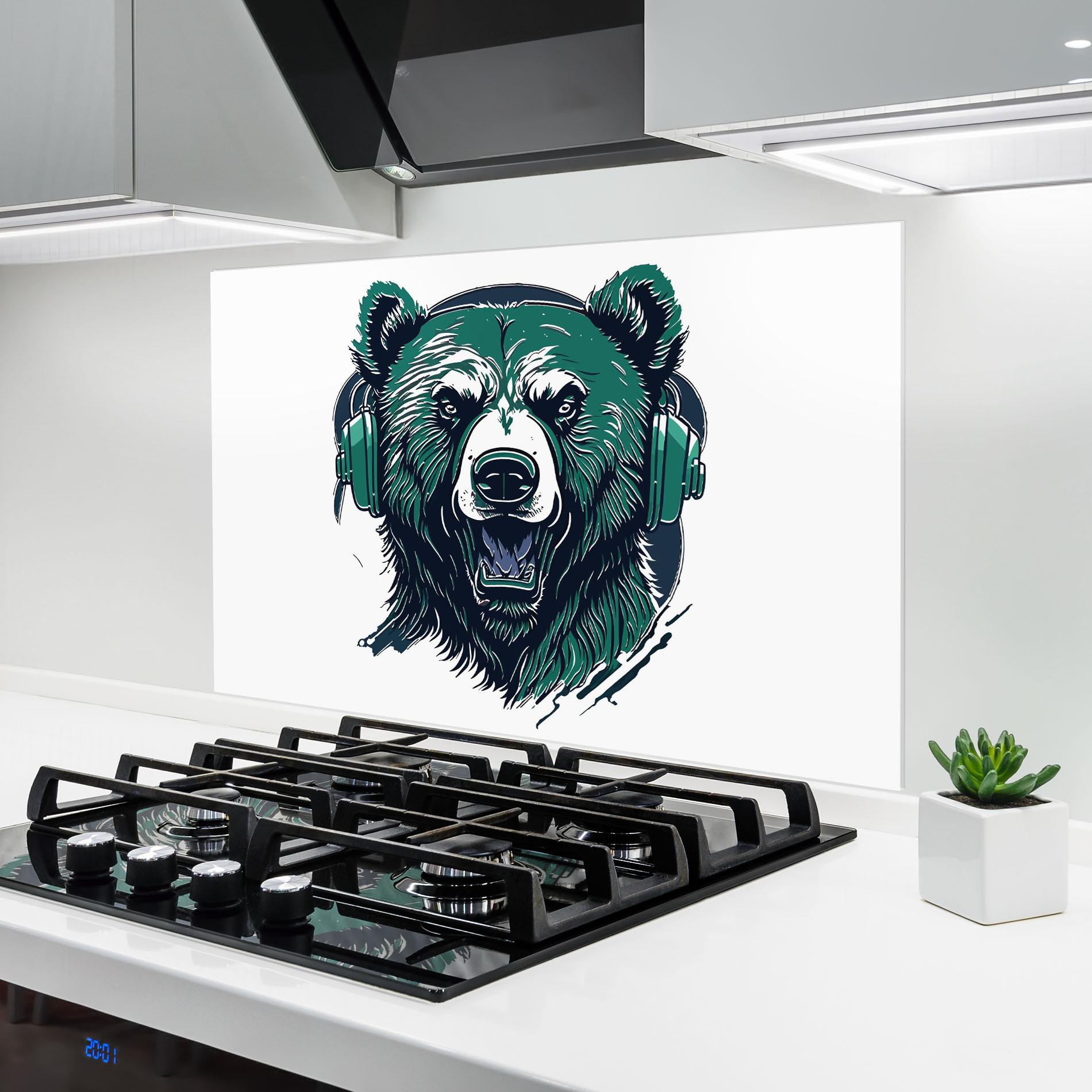 Konyhai üveg hátfal Green Music Bear mockup 6