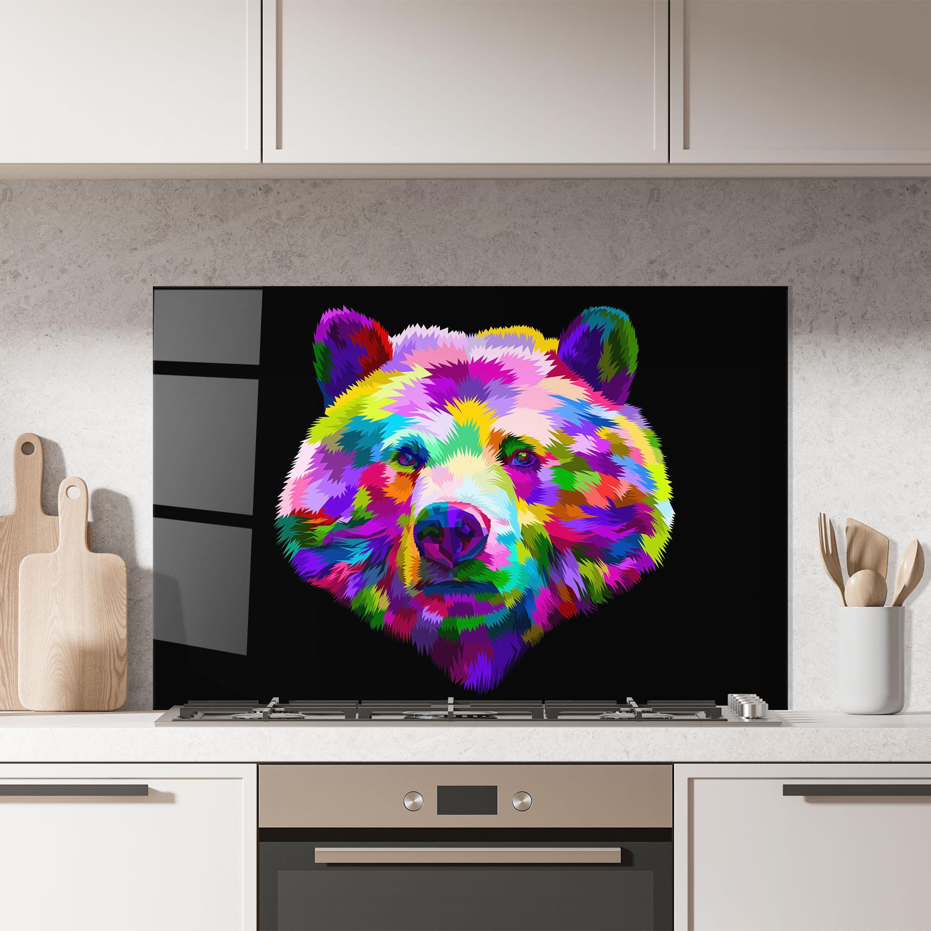 Konyhai üveg hátfal Bear Head Art mockup 7