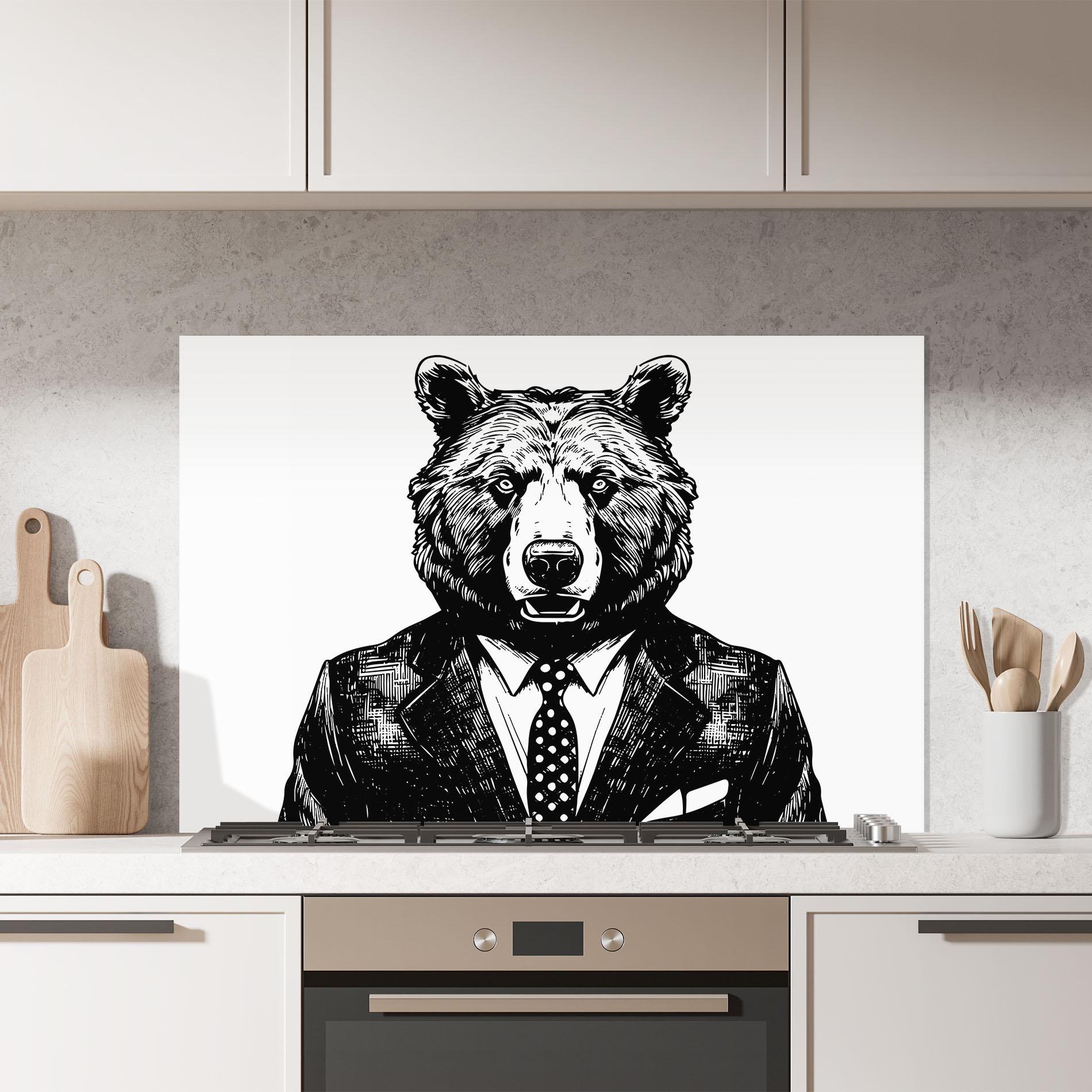 Konyhai üveg hátfal Bear In Suit mockup 7