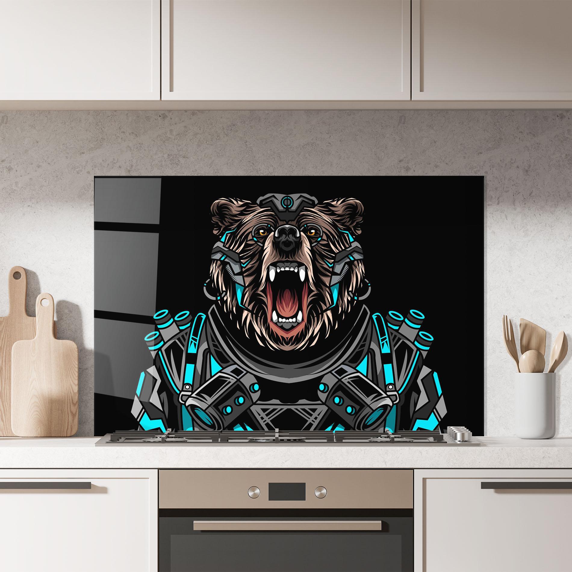 Konyhai üveg hátfal Black Cyborg Bear mockup 7