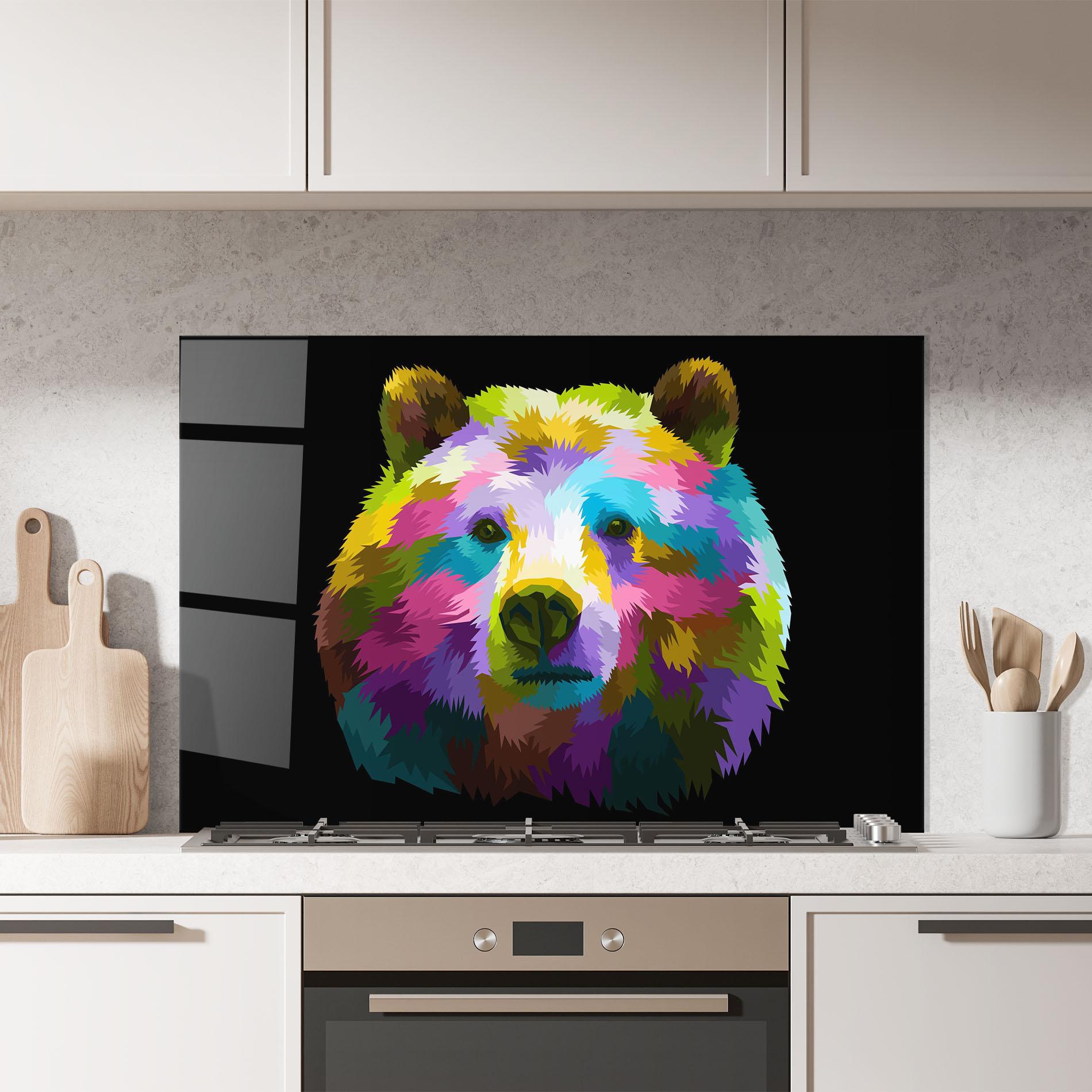 Konyhai üveg hátfal Colorful Bear Head mockup 7
