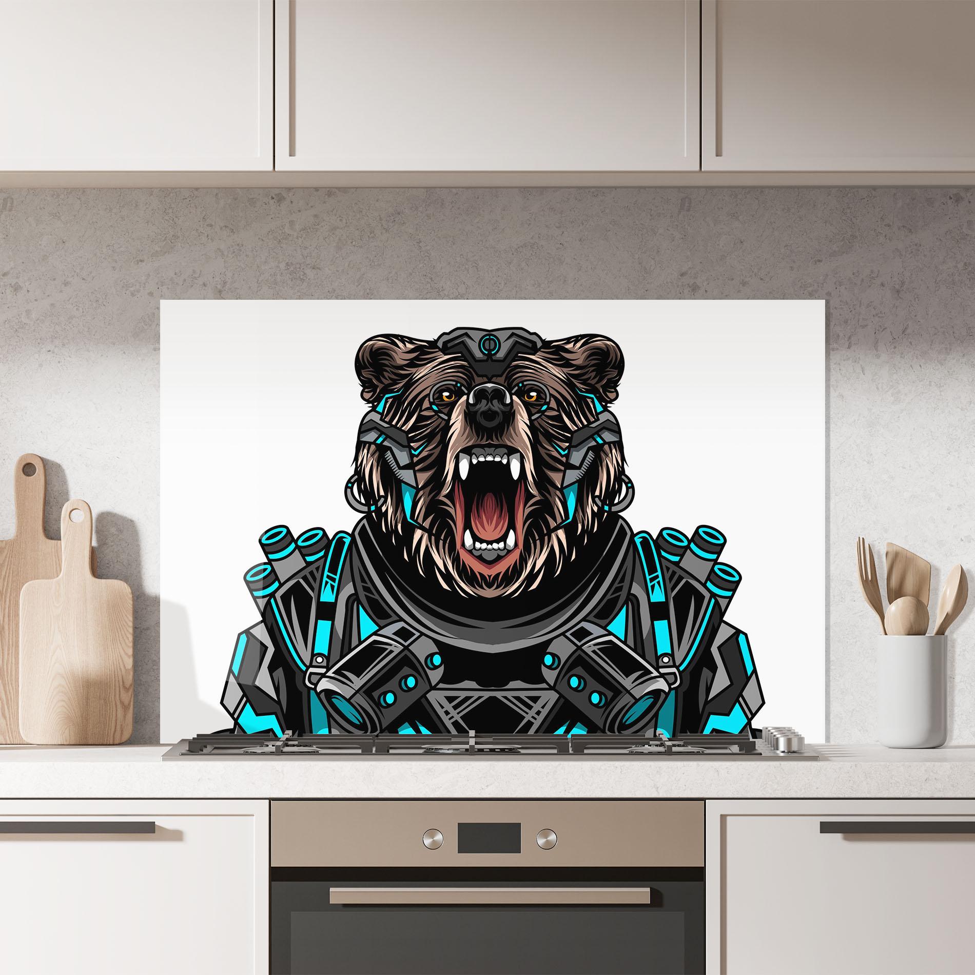 Konyhai üveg hátfal Cyborg Bear mockup 7