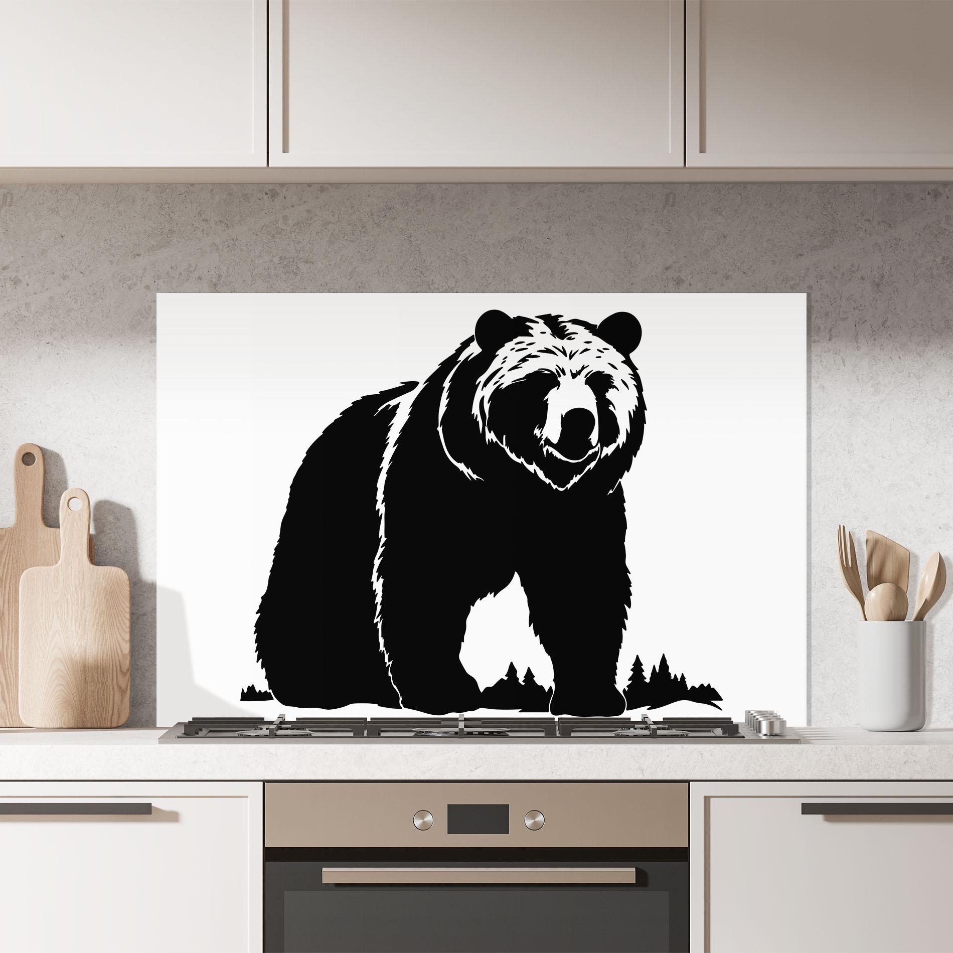 Konyhai üveg hátfal Forest Bear Shape mockup 7