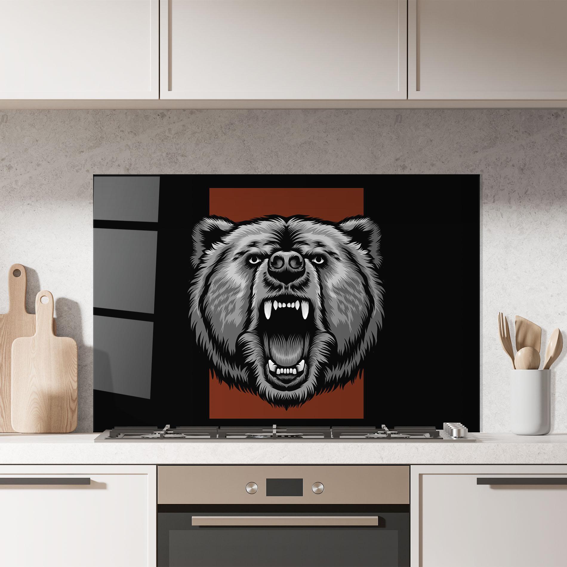 Konyhai üveg hátfal Grey Bear Head mockup 7