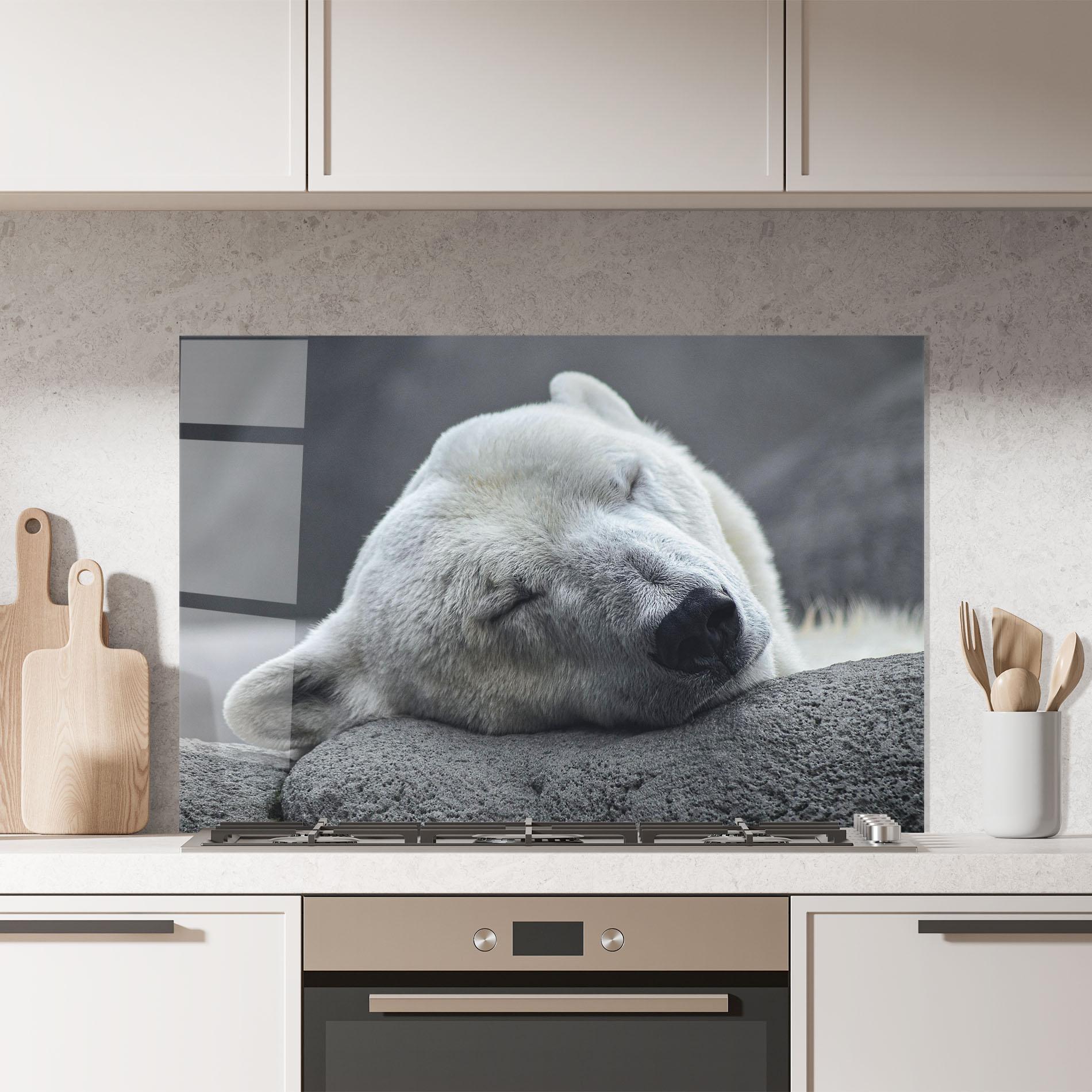 Konyhai üveg hátfal Icebear Sleeping mockup 7