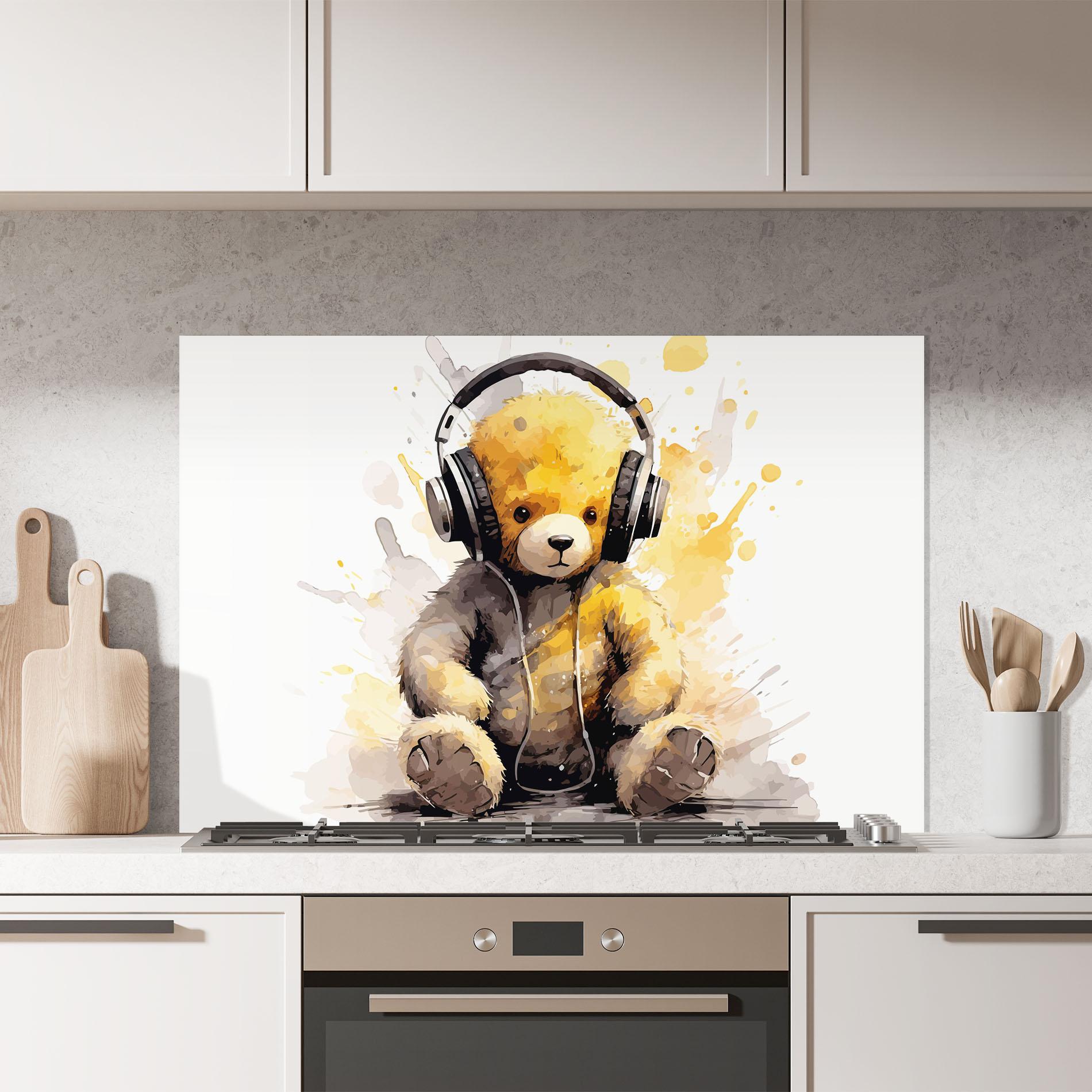 Konyhai üveg hátfal Music Plush Bear mockup 7