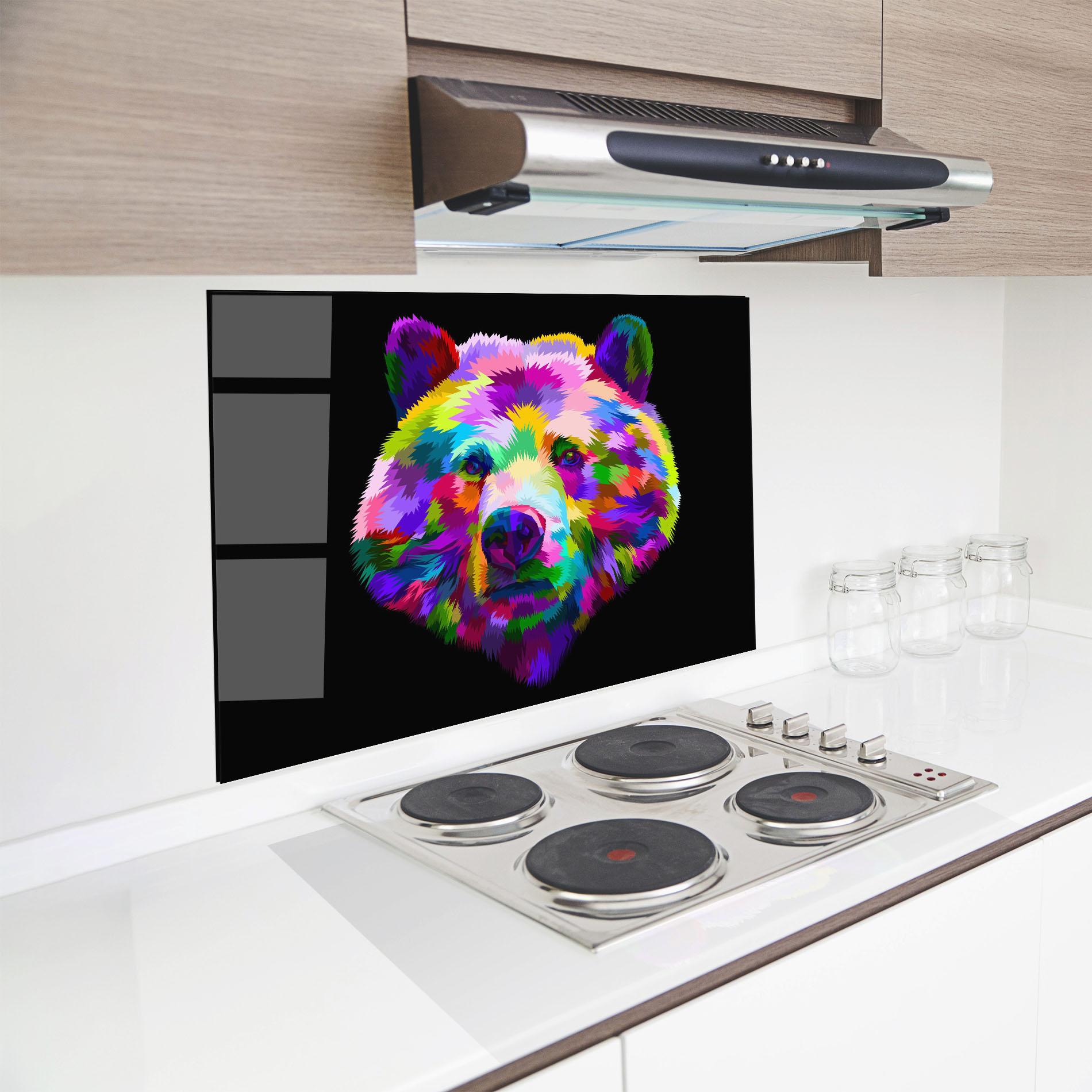 Konyhai üveg hátfal Bear Head Art mockup 8