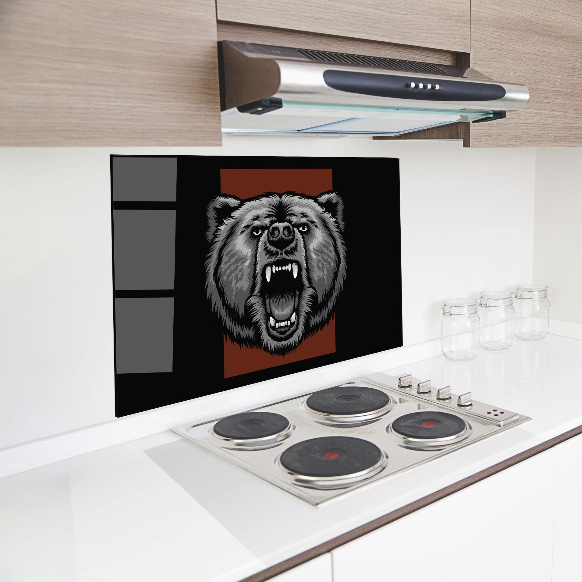 Konyhai üveg hátfal Grey Bear Head mockup 8