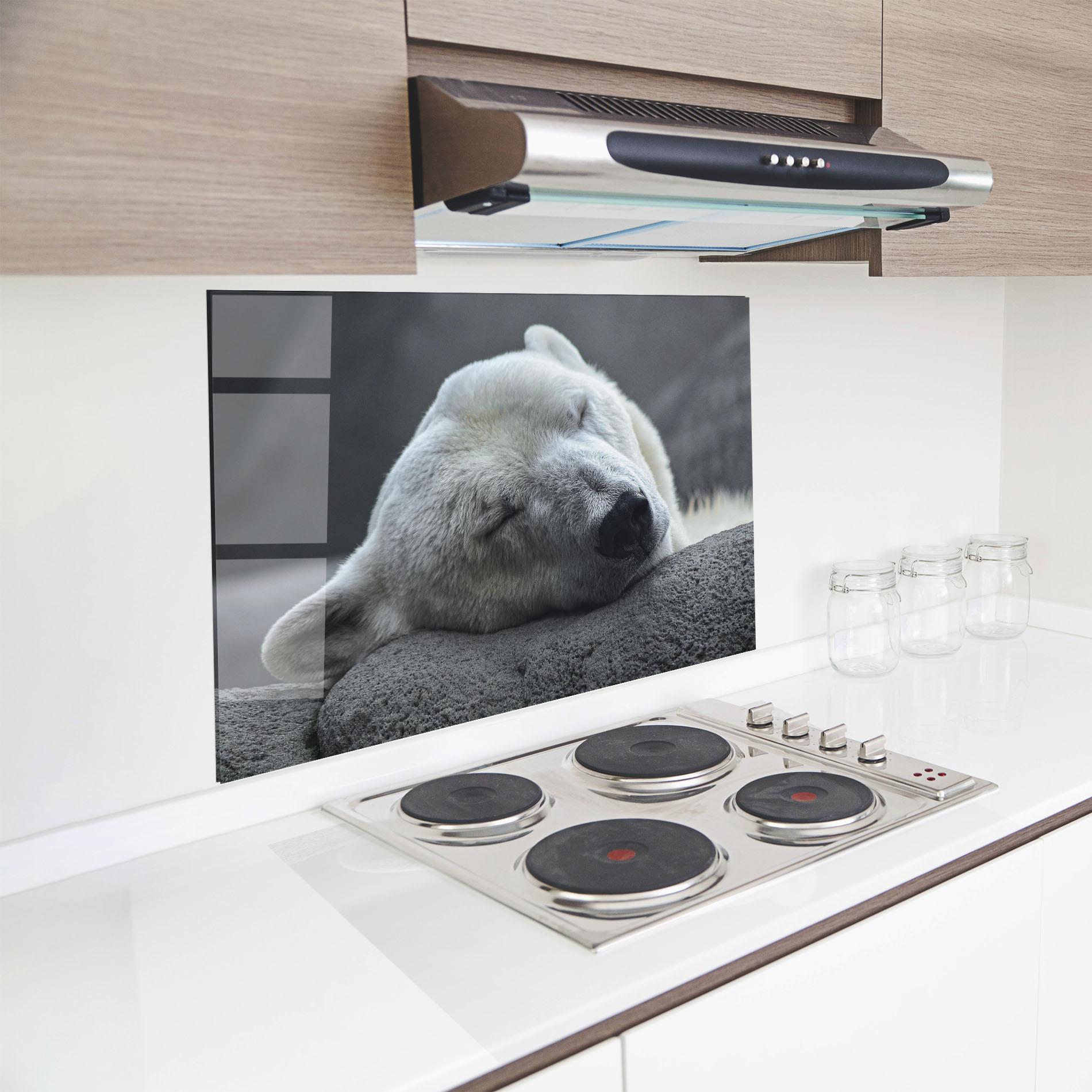 Konyhai üveg hátfal Icebear Sleeping mockup 8