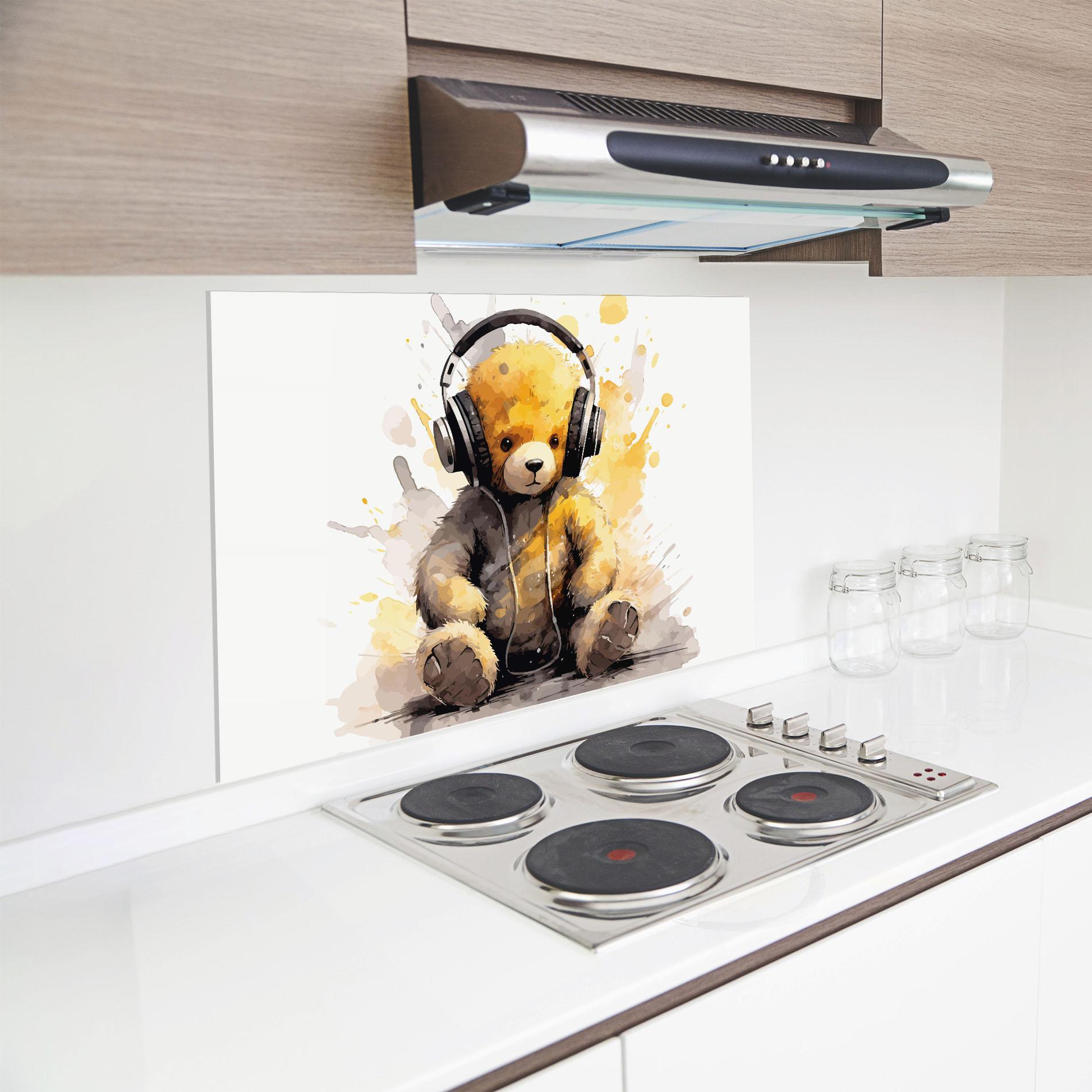 Konyhai üveg hátfal Music Plush Bear mockup 8