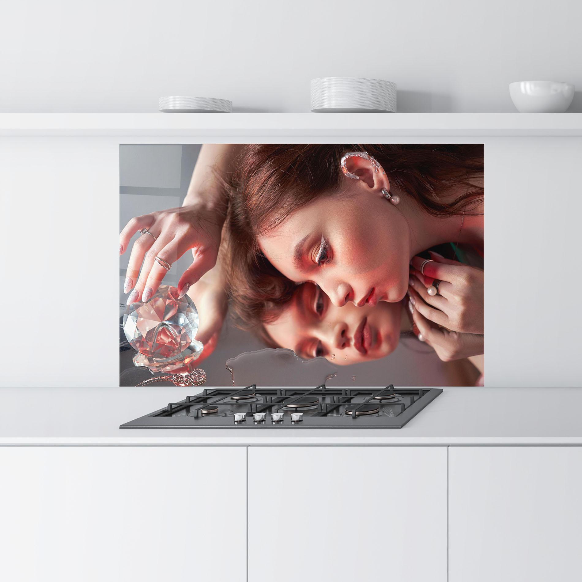 Konyhai üveg hátfal Big Diamond Hand mockup 9