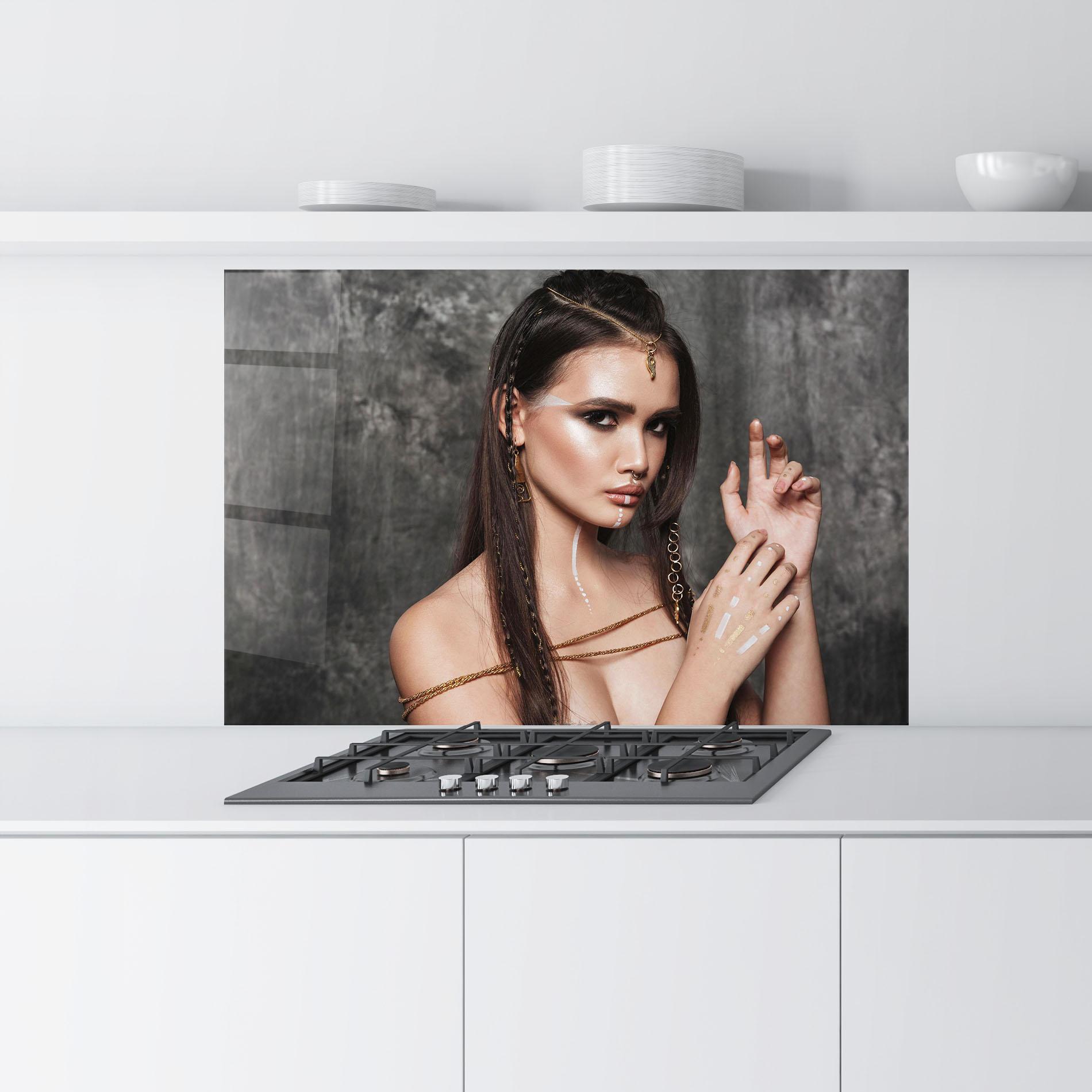 Konyhai üveg hátfal Gold Hair Accessory mockup 9