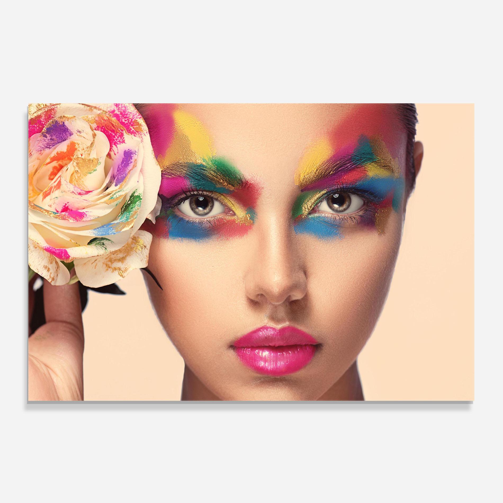 Konyhai üveg hátfal Colorful Makeup Girl mockup 0