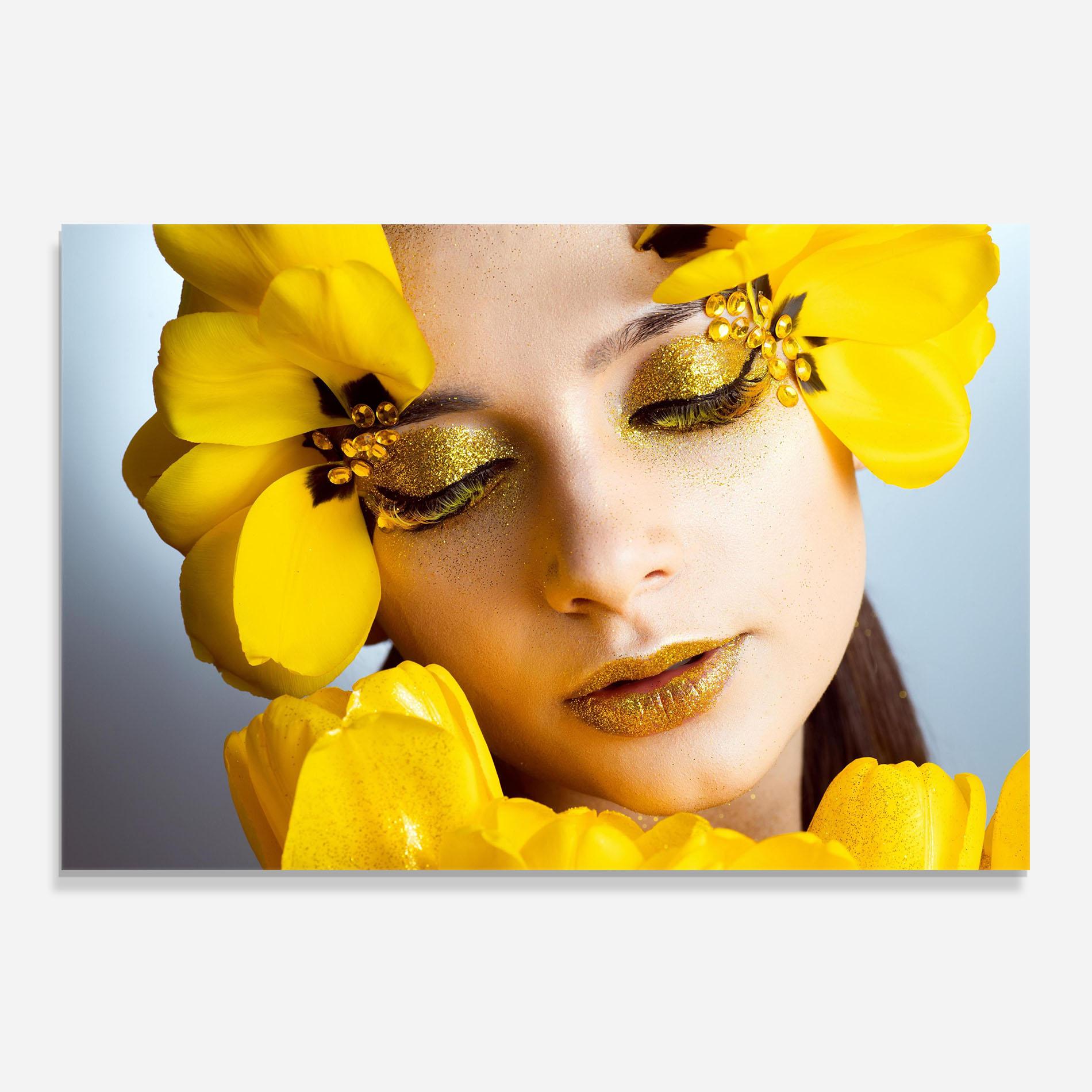 Konyhai üveg hátfal Yellow Flowers Makeup mockup 0