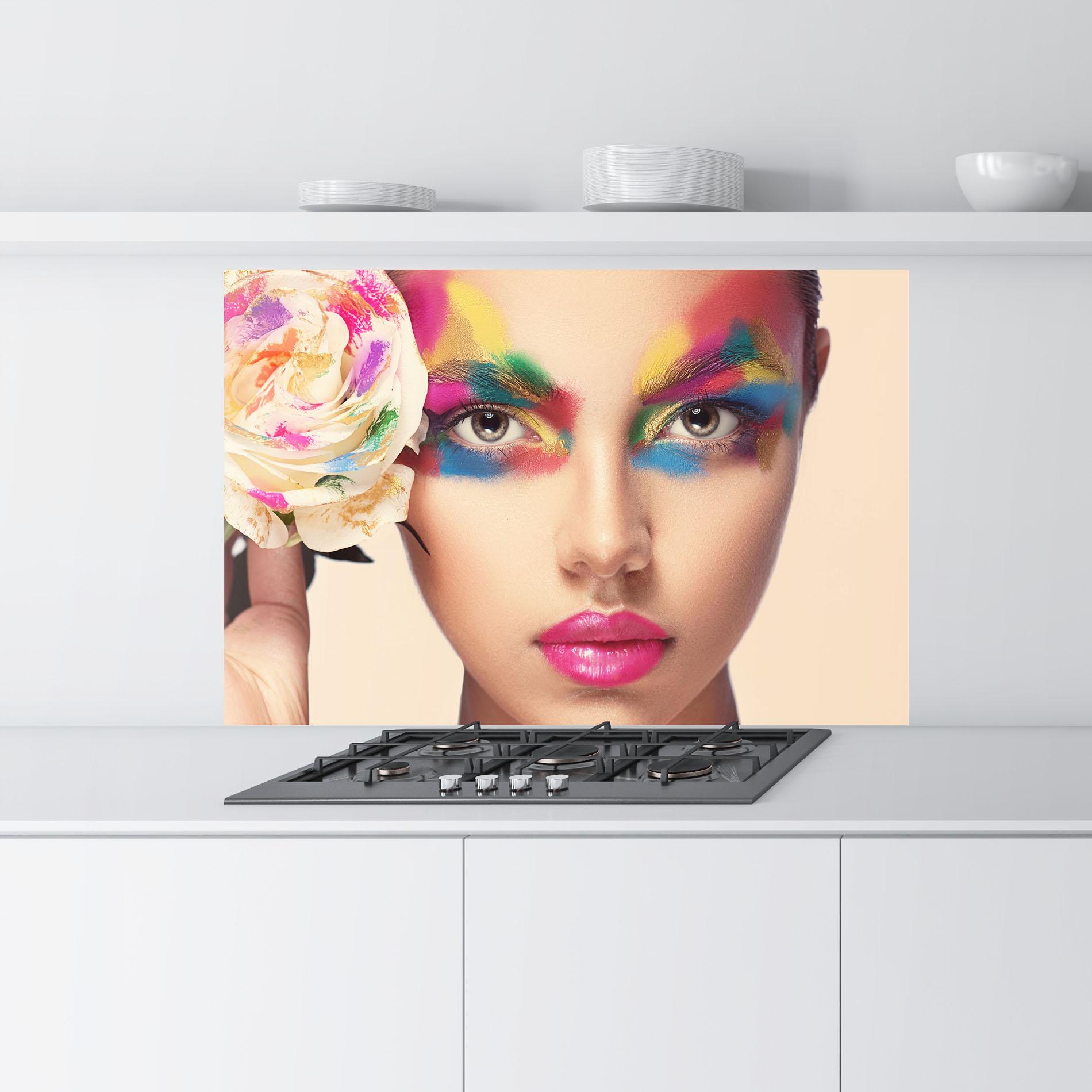 Konyhai üveg hátfal Colorful Makeup Girl mockup 9