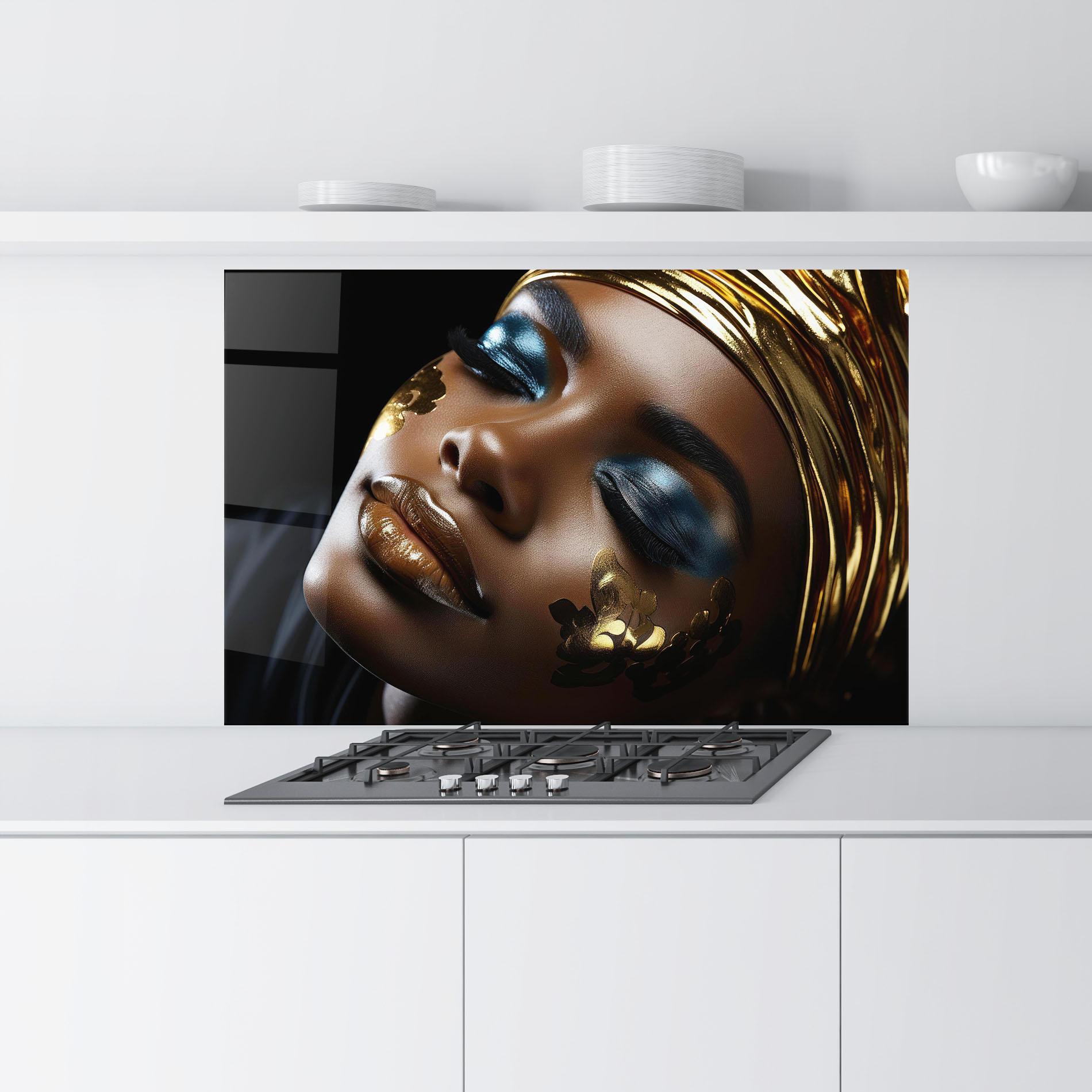 Konyhai üveg hátfal Dark Blue Makeup mockup 9