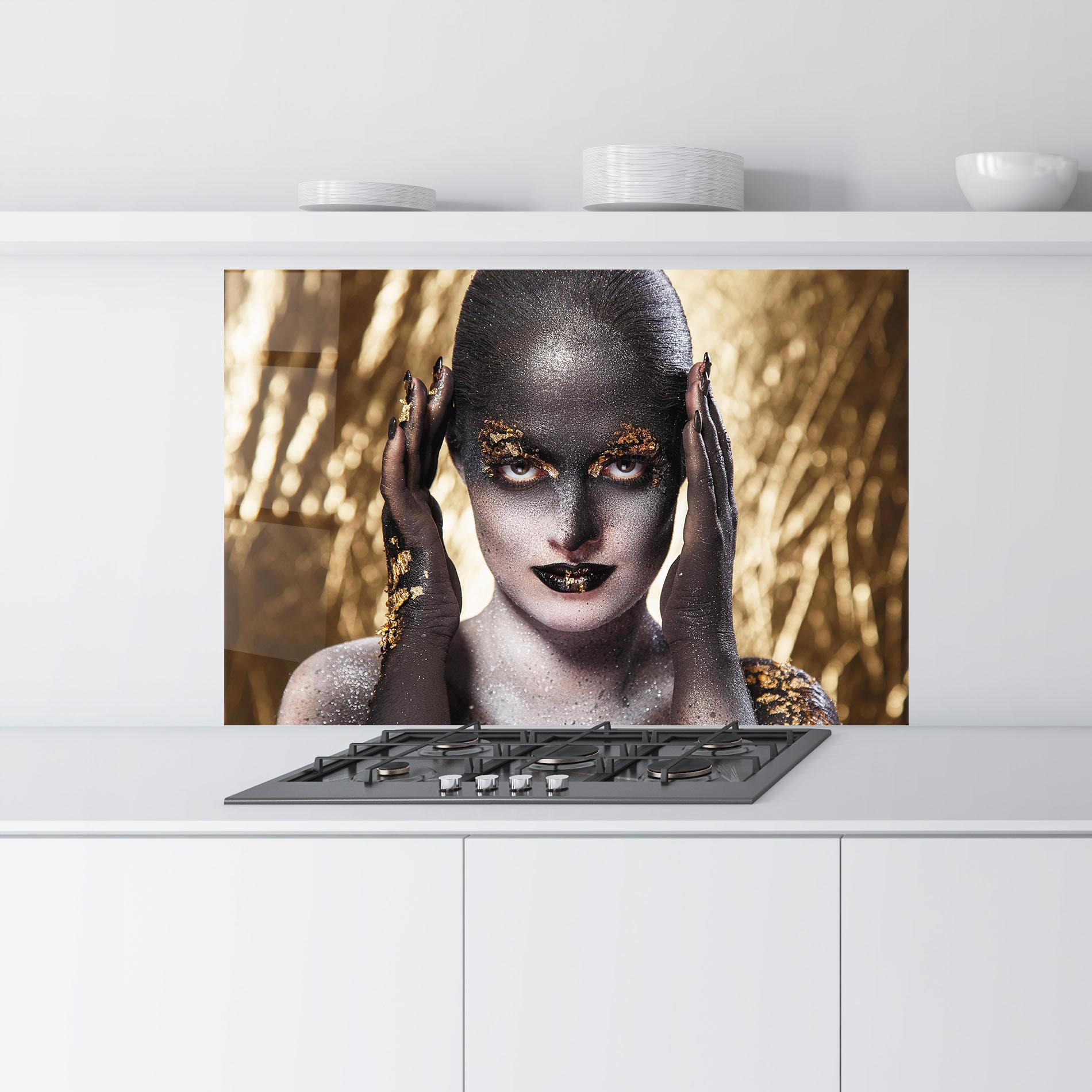 Konyhai üveg hátfal Glitter Artistic Makeup mockup 9