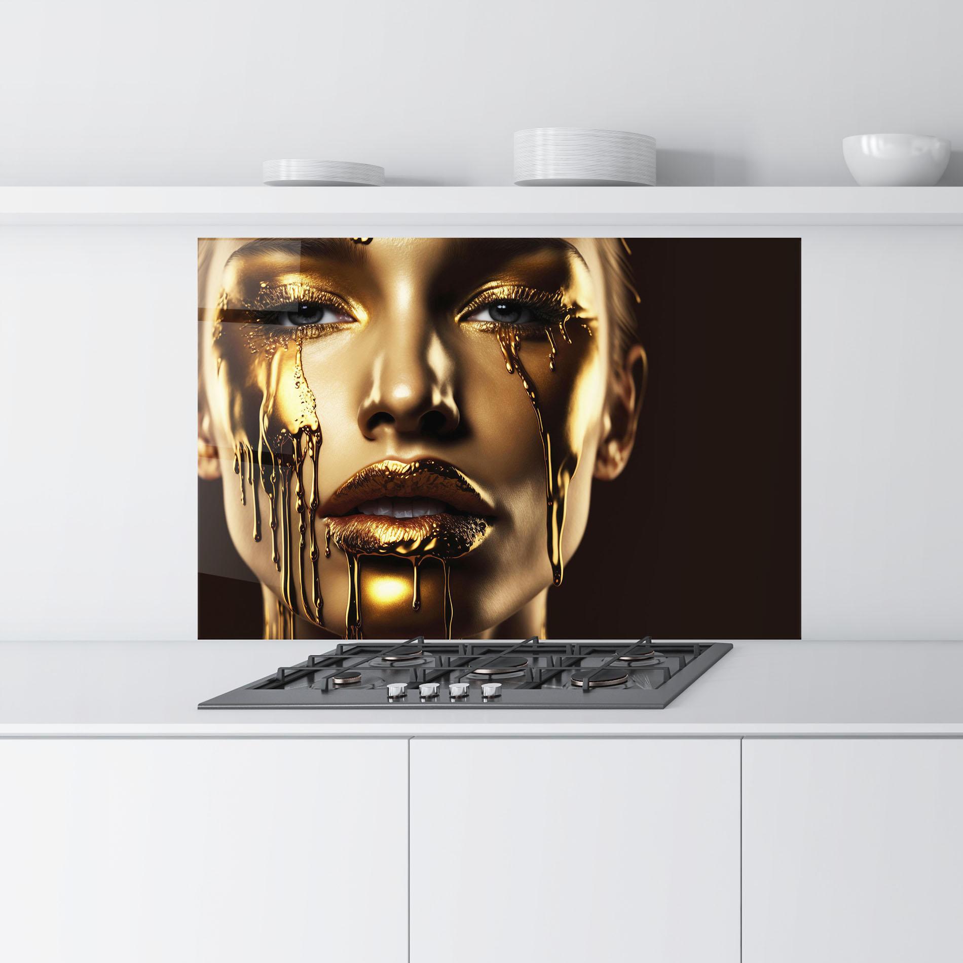 Konyhai üveg hátfal Gold Dripping Makeup mockup 9