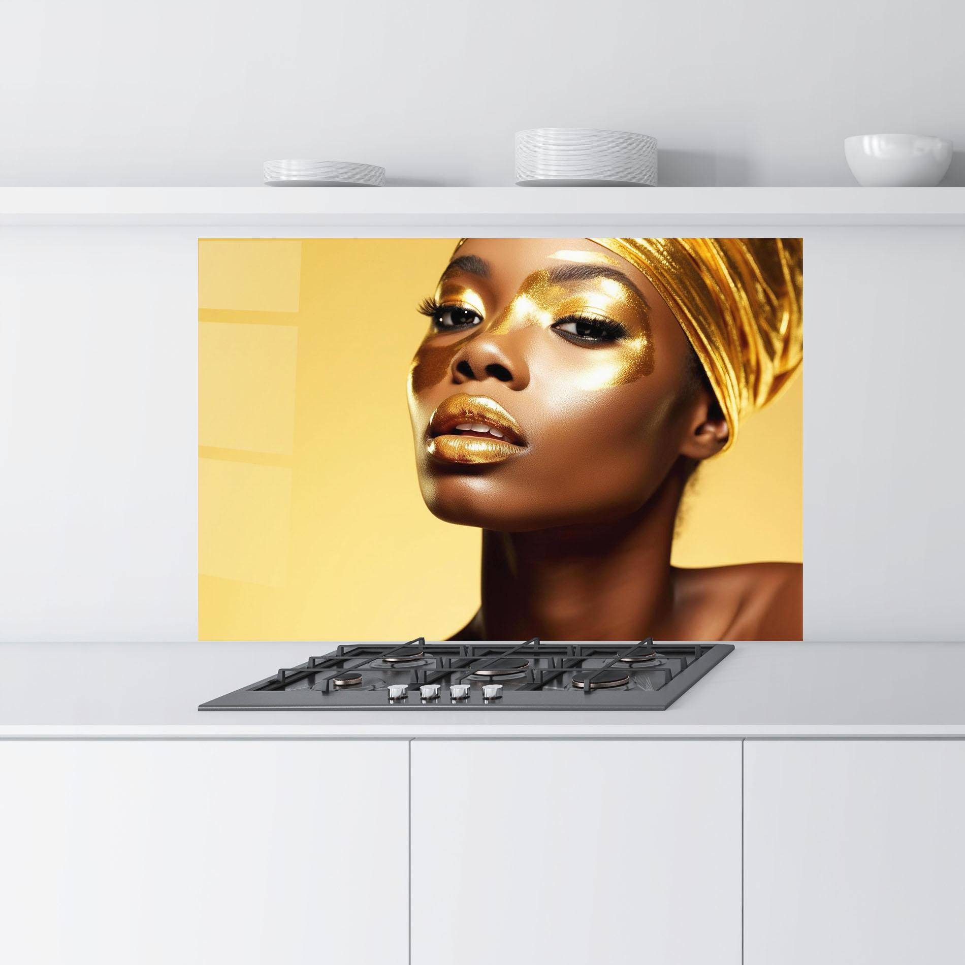 Konyhai üveg hátfal Gold Headdress mockup 9