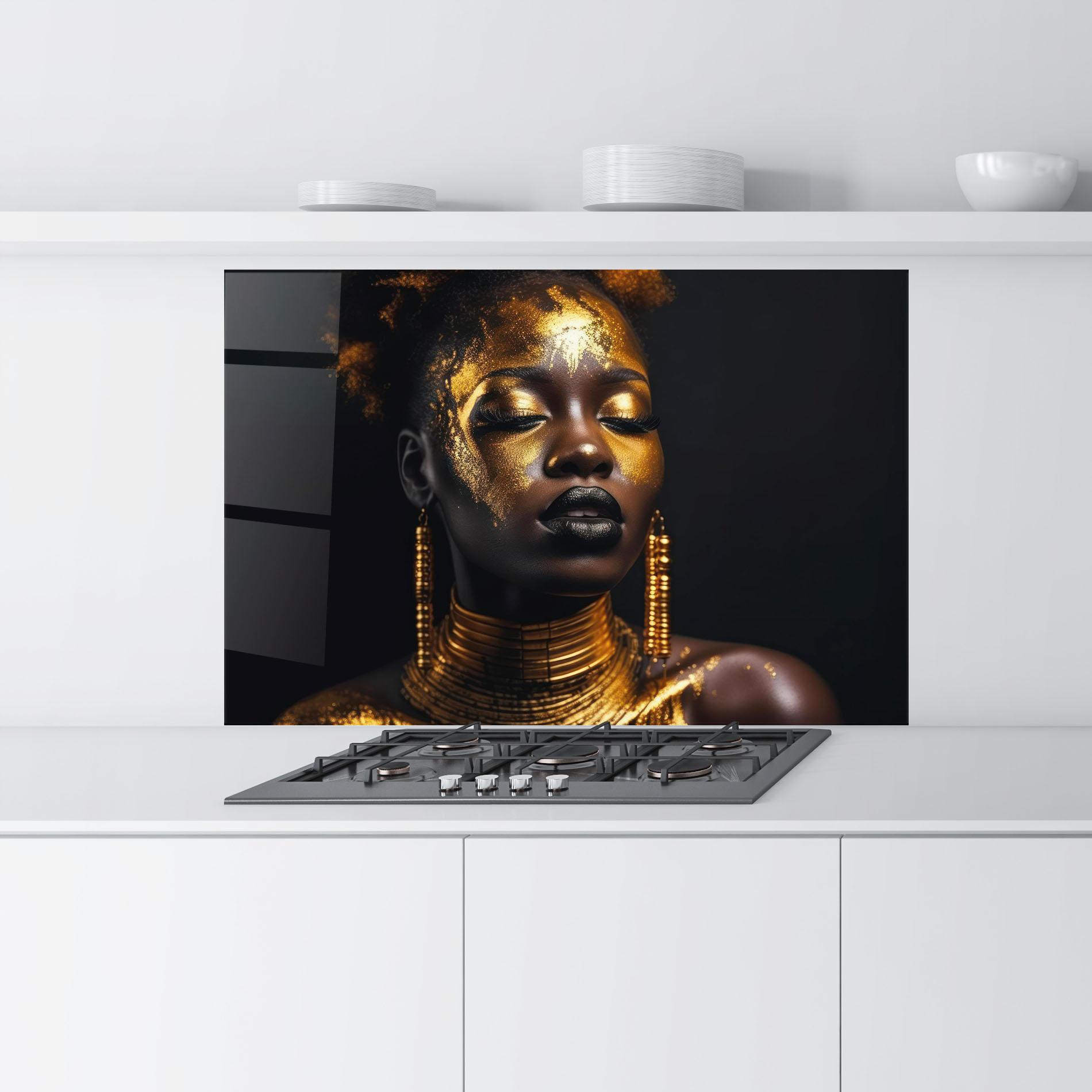 Konyhai üveg hátfal Gold Makeup Black Lips mockup 9
