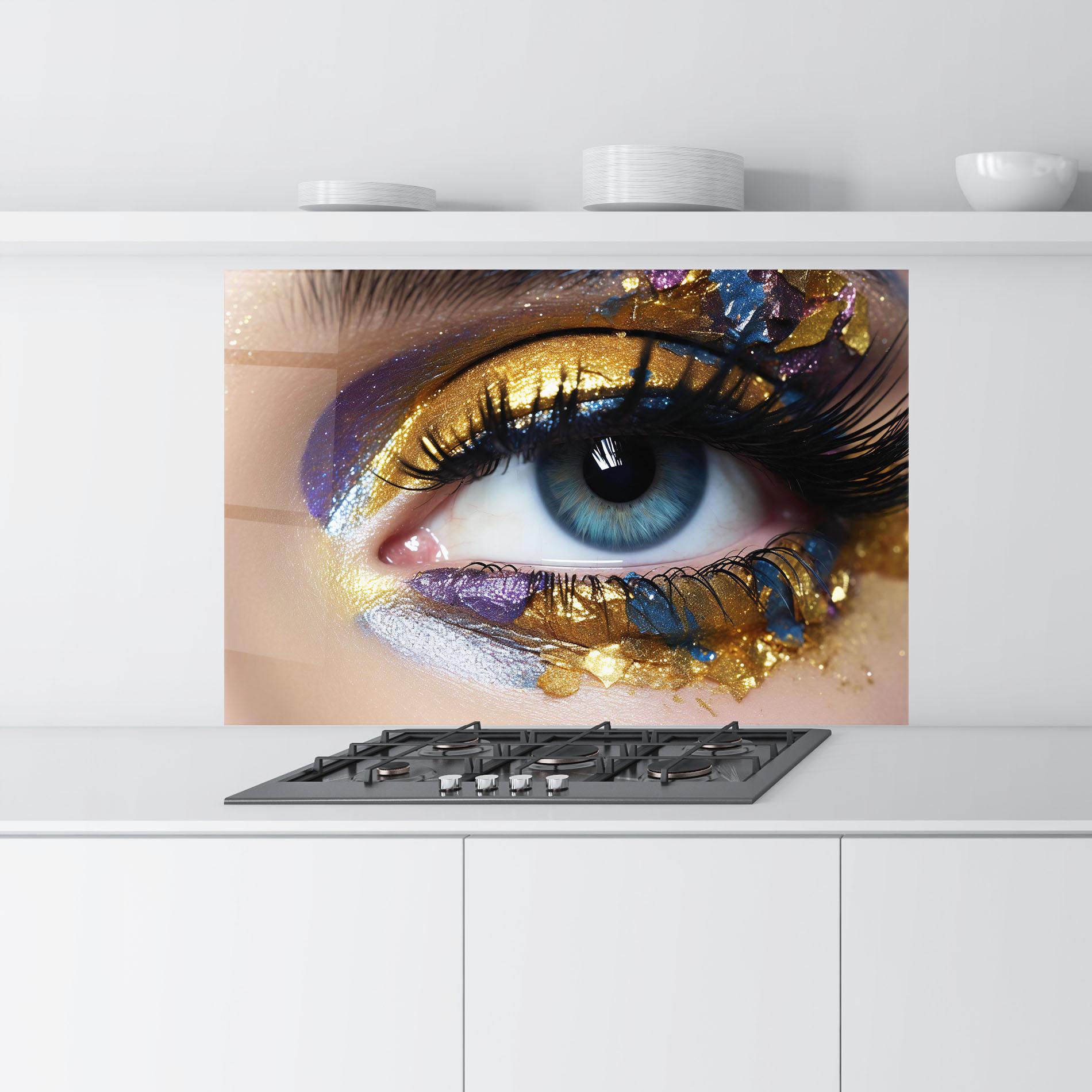 Konyhai üveg hátfal Golden Purple Make Up mockup 9