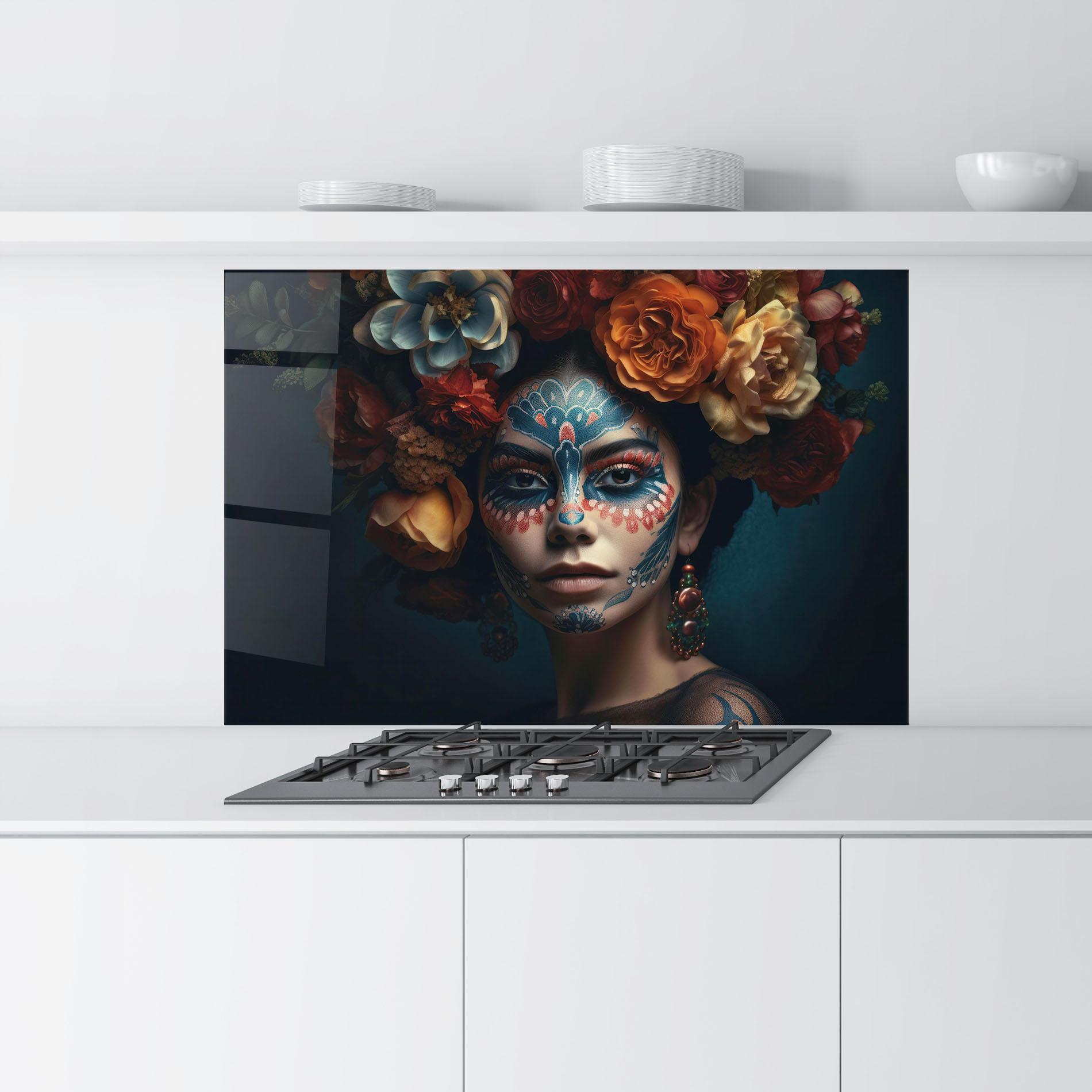 Konyhai üveg hátfal Skull Makeup mockup 9