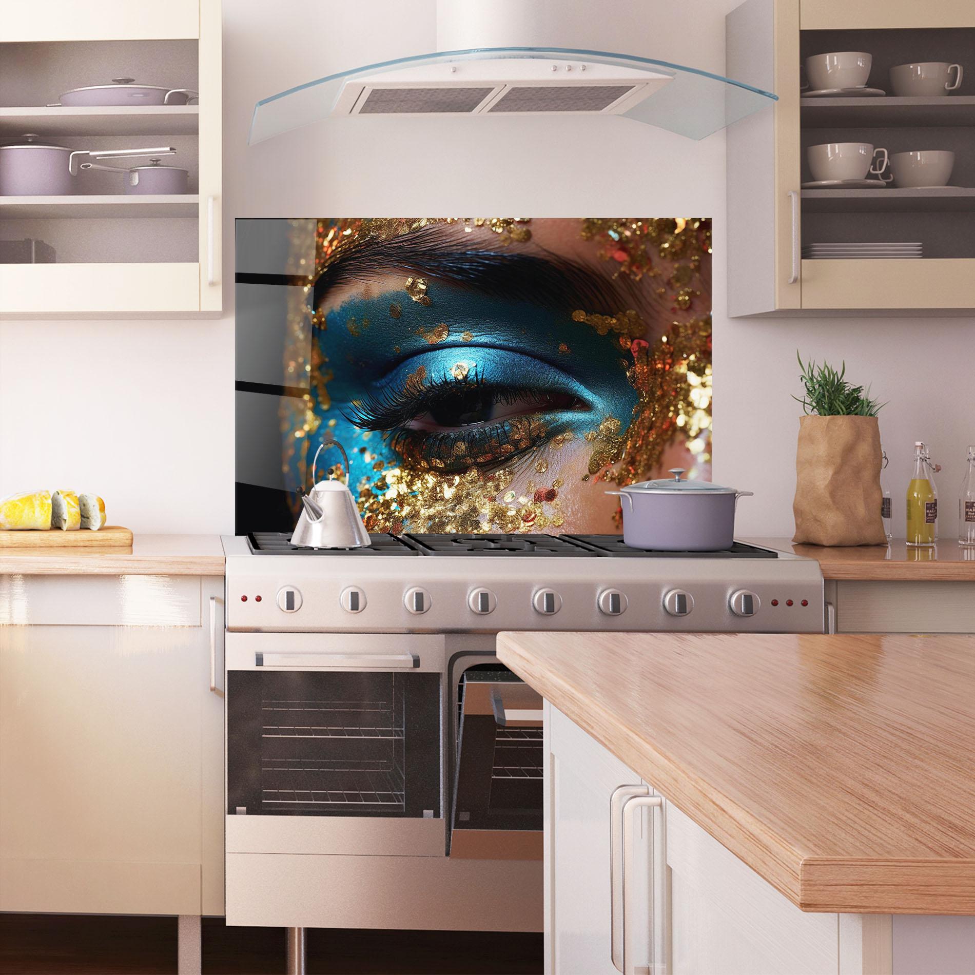 Konyhai üveg hátfal Blue Gold Glitter mockup 1