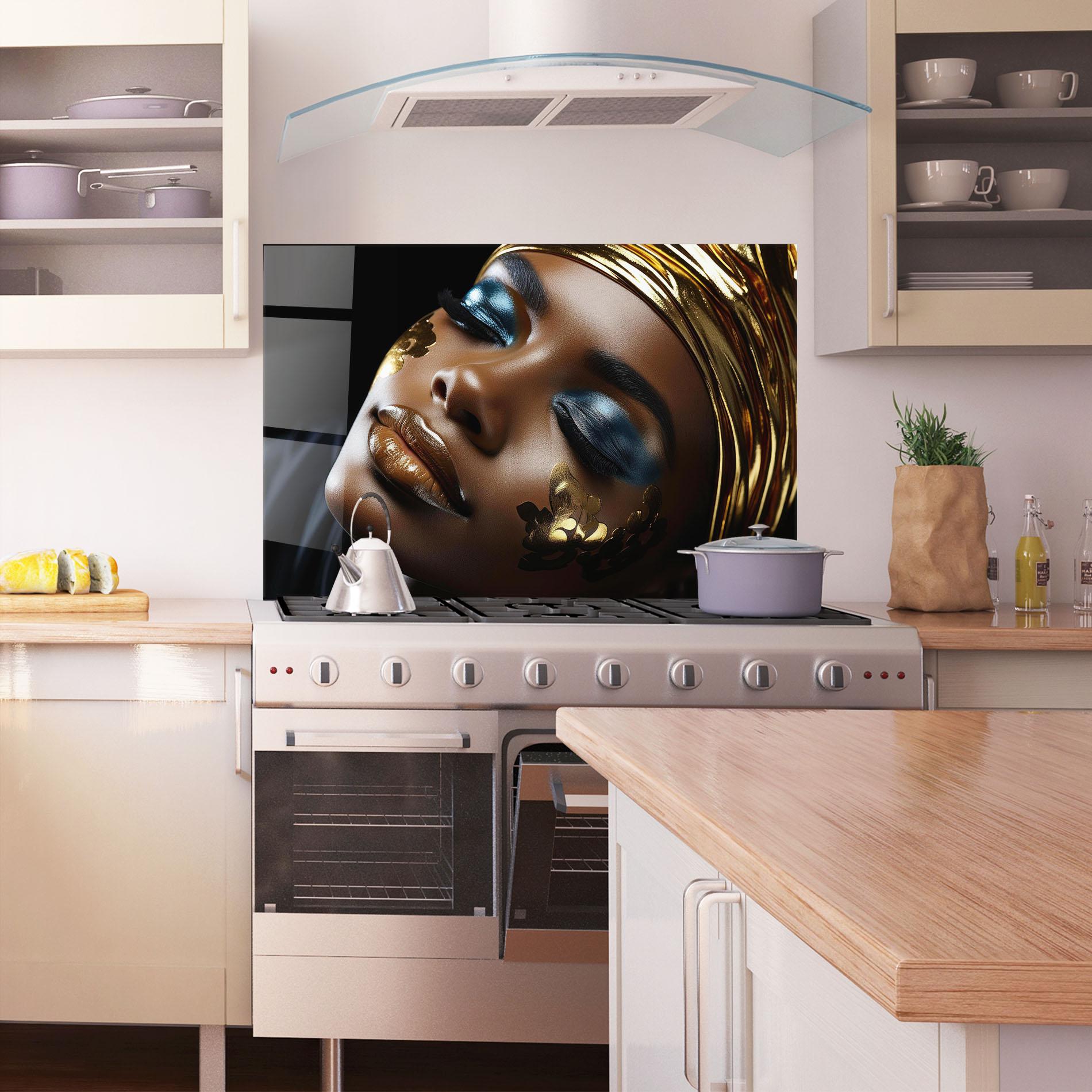 Konyhai üveg hátfal Dark Blue Makeup mockup 1