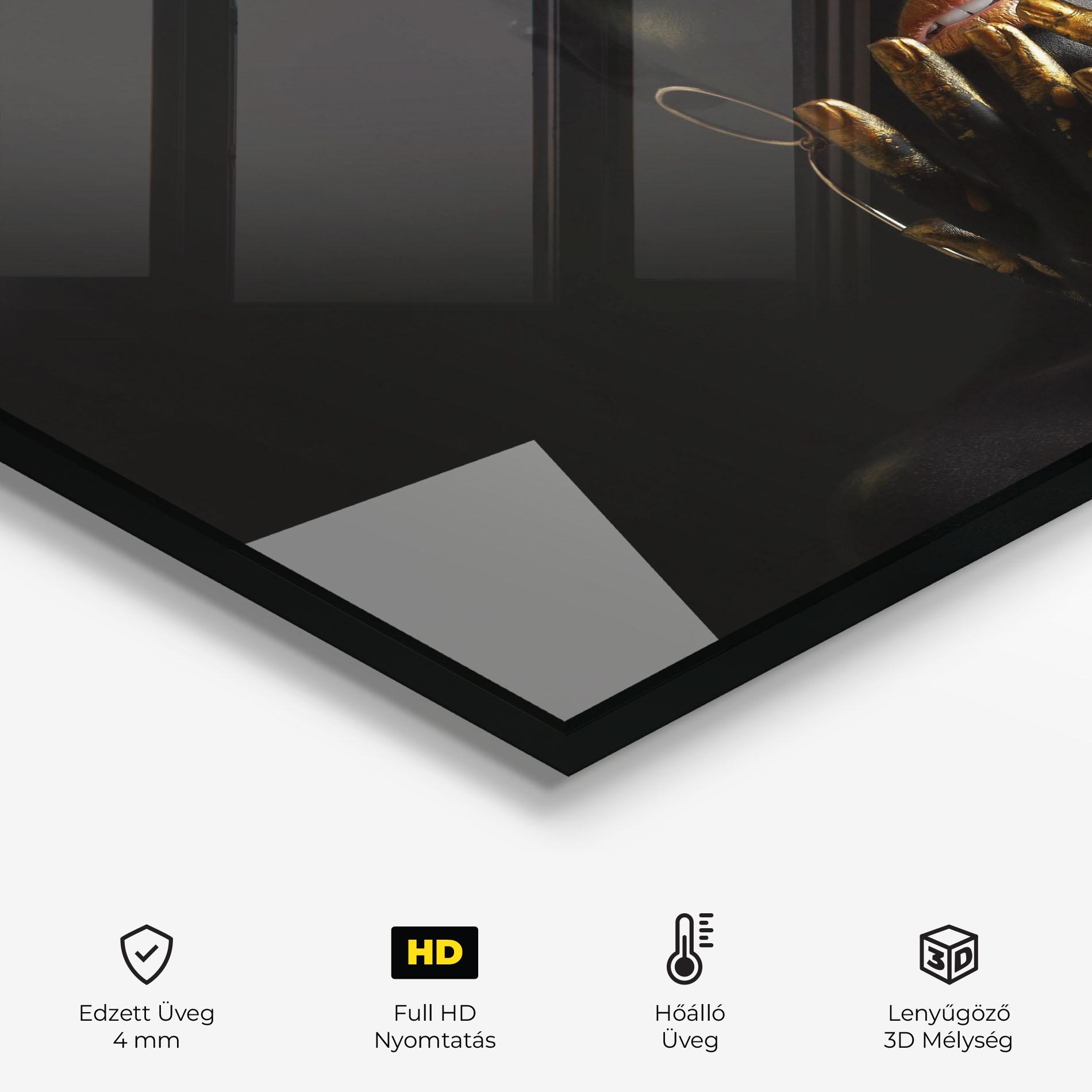 Konyhai üveg hátfal Black Golden Makeup mockup 2