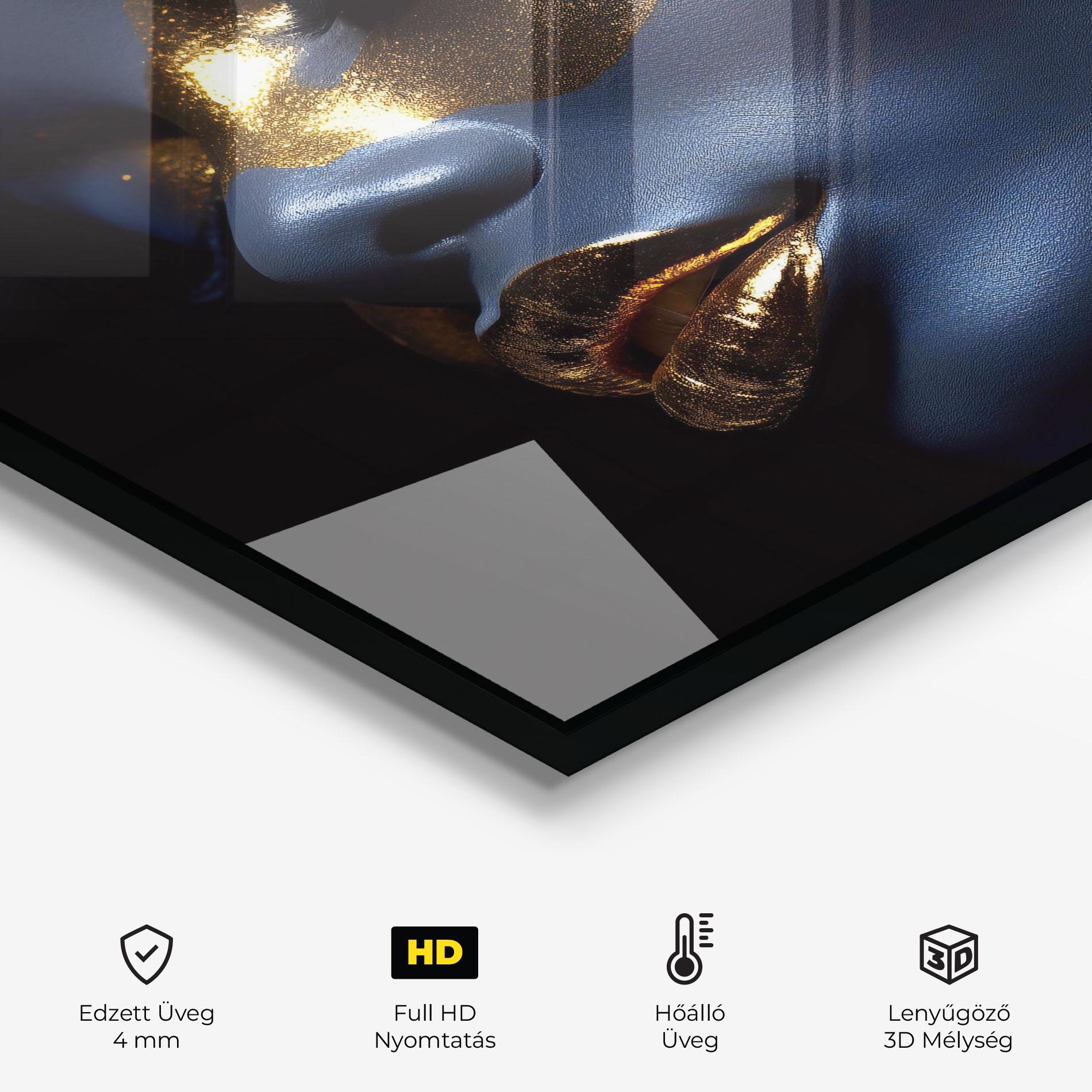 Konyhai üveg hátfal Blue Gold Face mockup 2