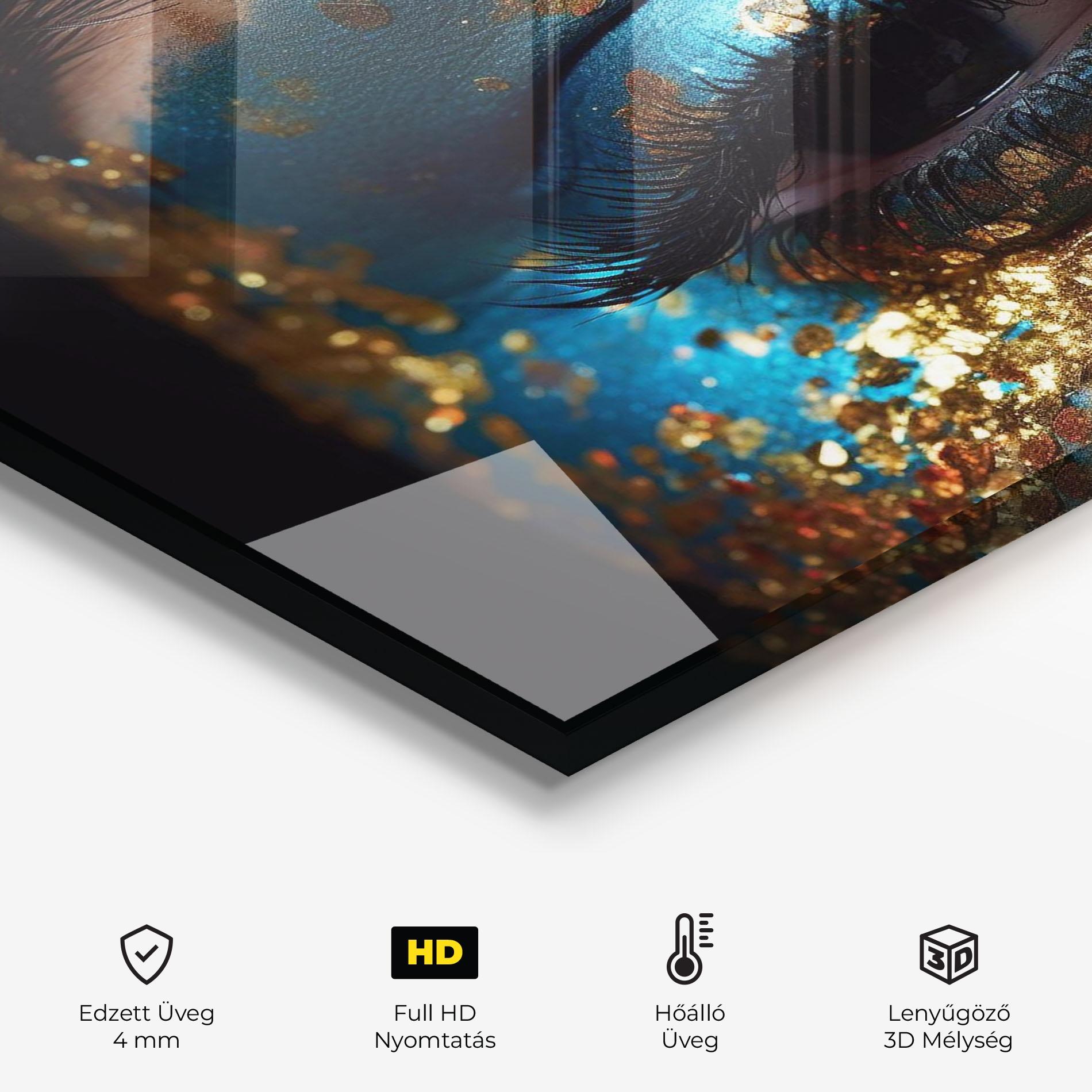 Konyhai üveg hátfal Blue Gold Glitter mockup 2