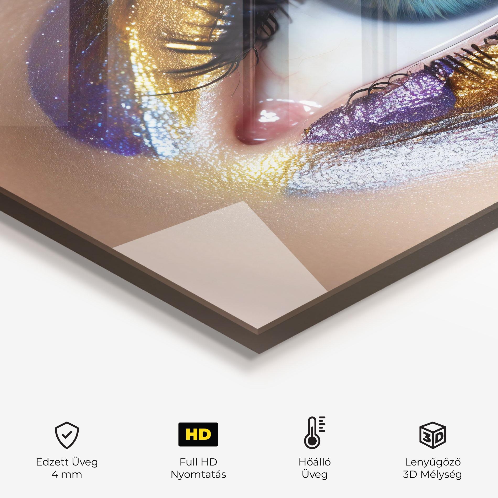 Konyhai üveg hátfal Golden Purple Make Up mockup 2