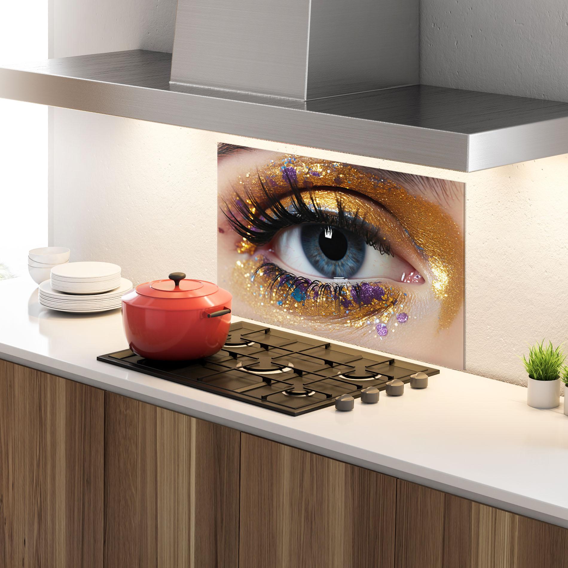 Konyhai üveg hátfal Blue Eye Make Up mockup 4