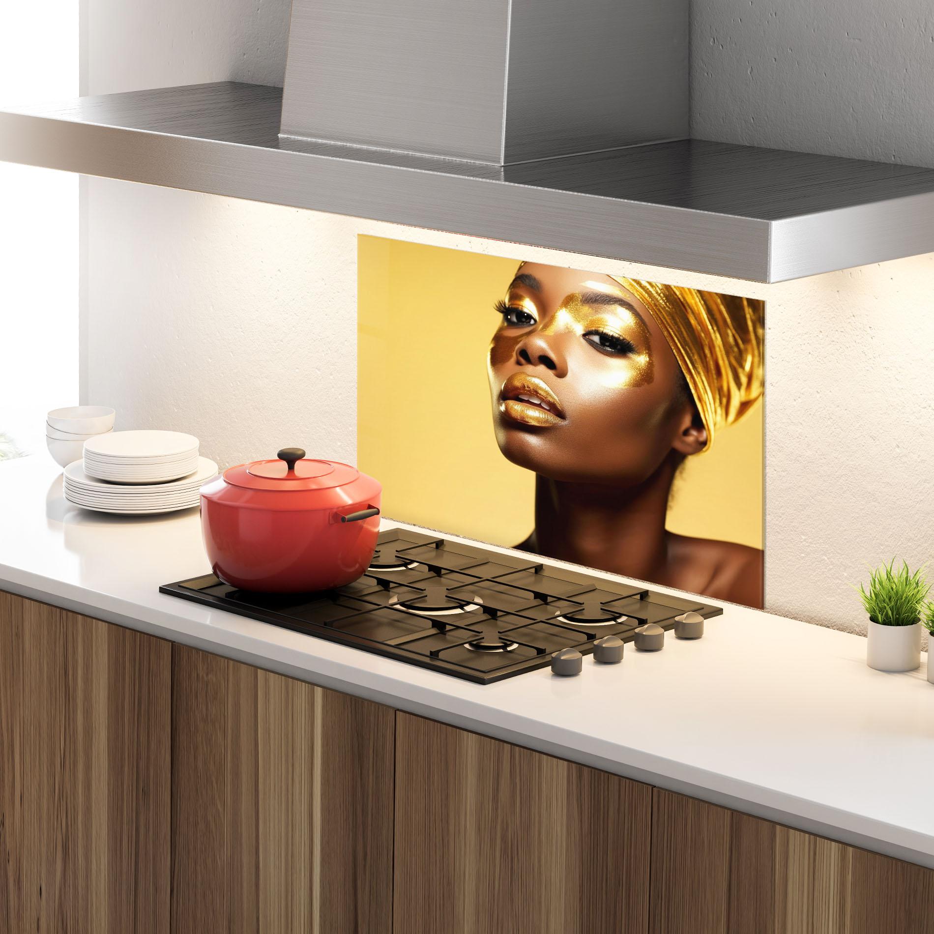 Konyhai üveg hátfal Gold Headdress mockup 4