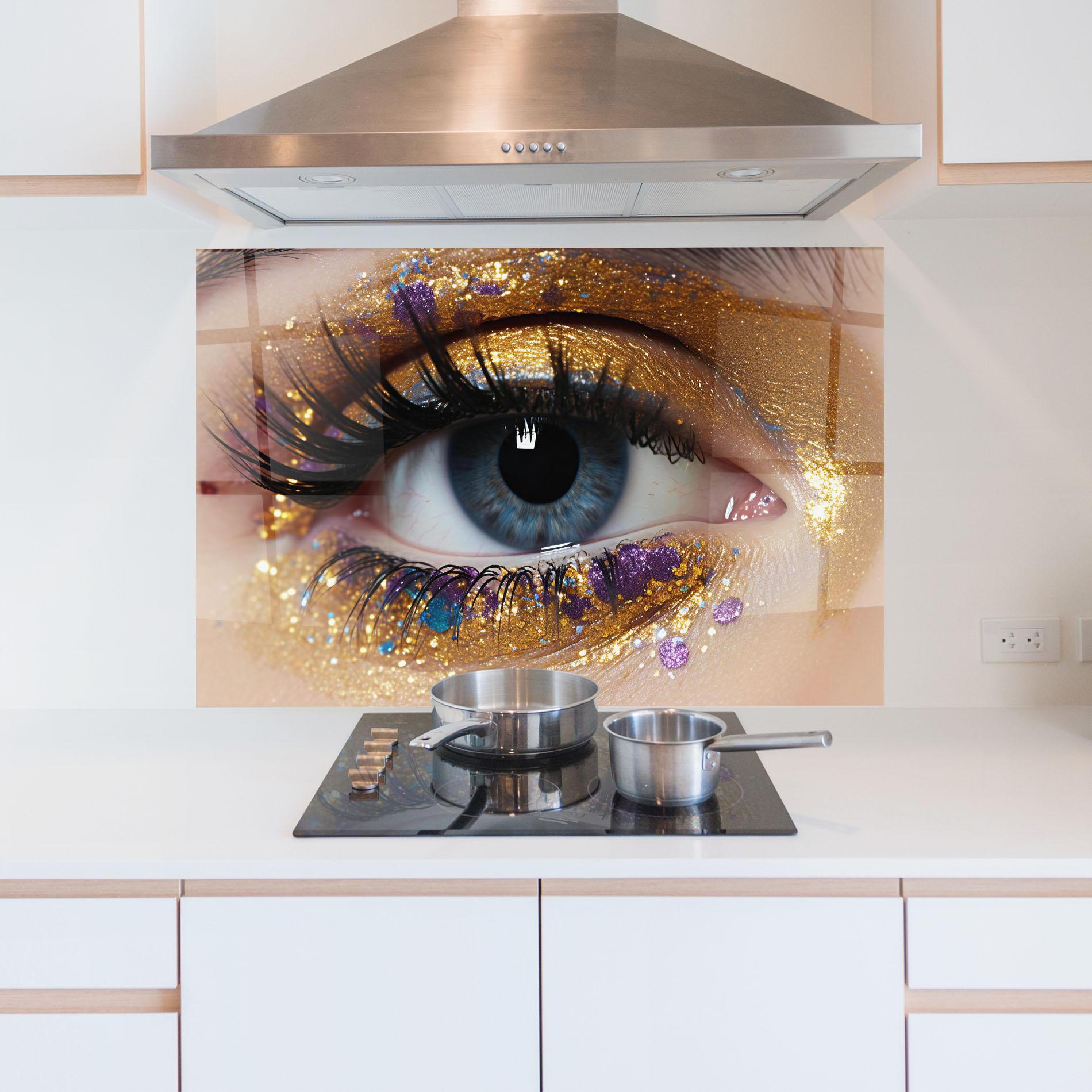 Konyhai üveg hátfal Blue Eye Make Up mockup 5