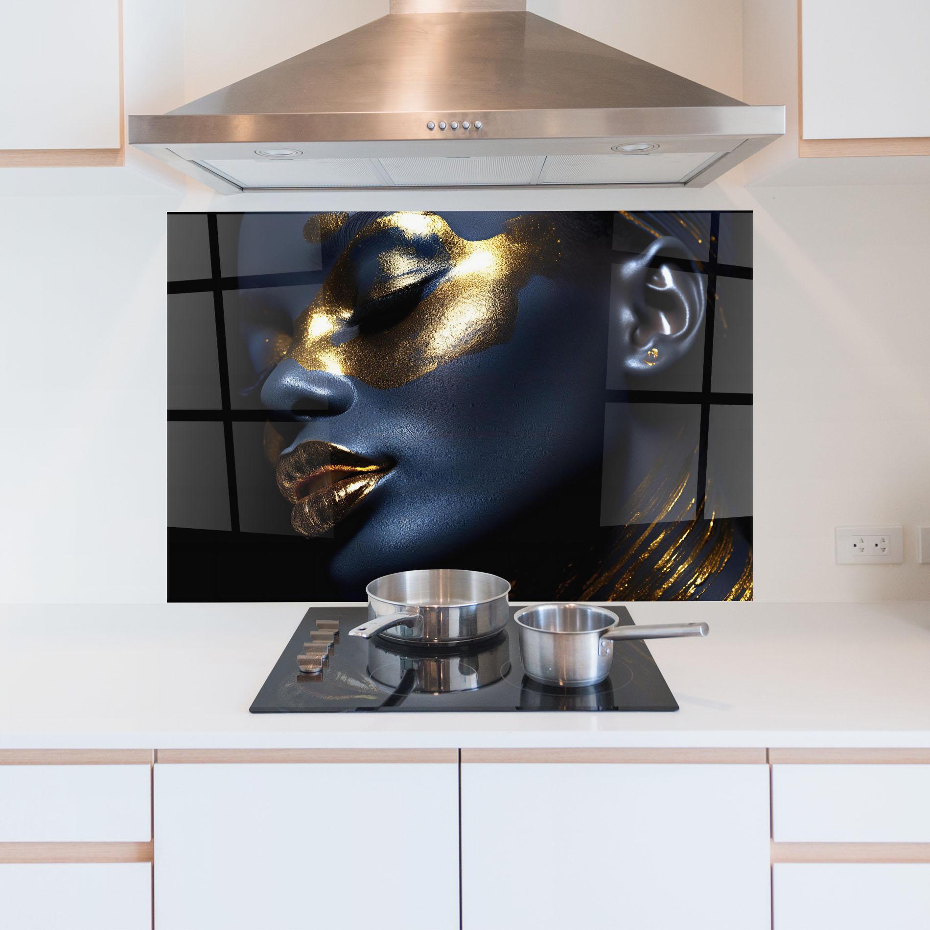 Konyhai üveg hátfal Blue Gold Face mockup 5