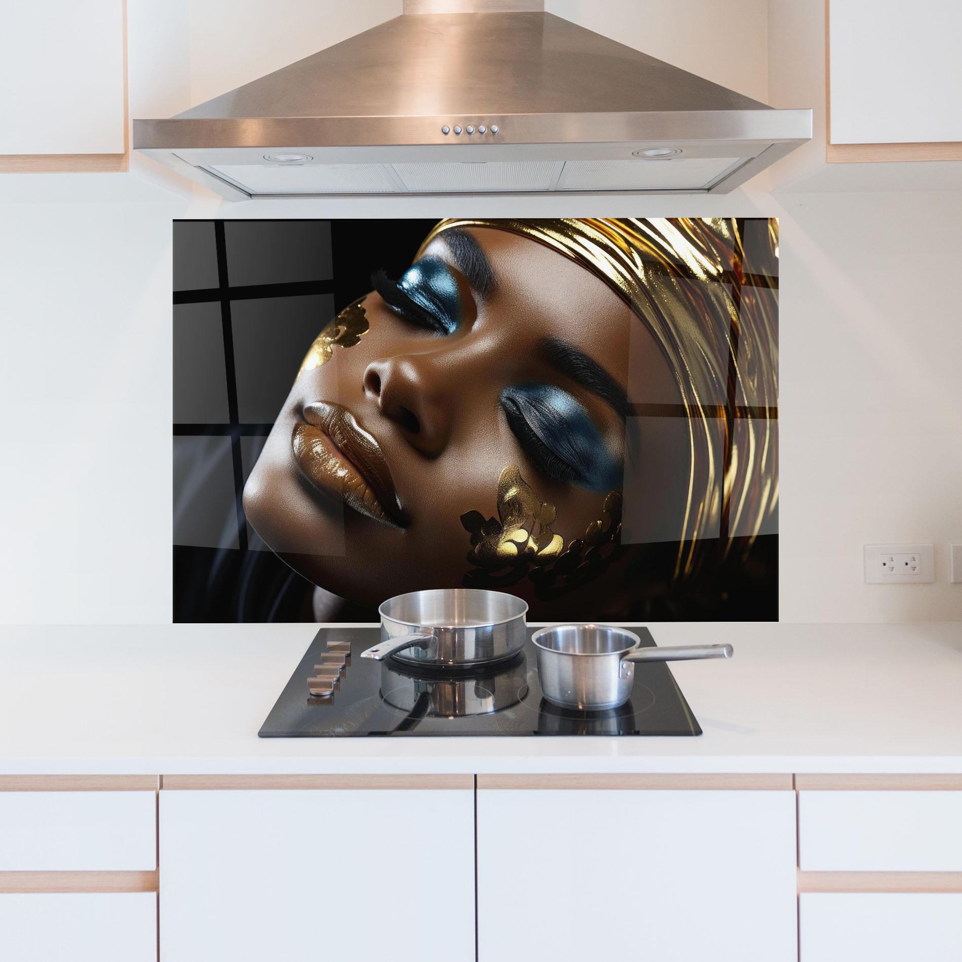 Konyhai üveg hátfal Dark Blue Makeup mockup 5
