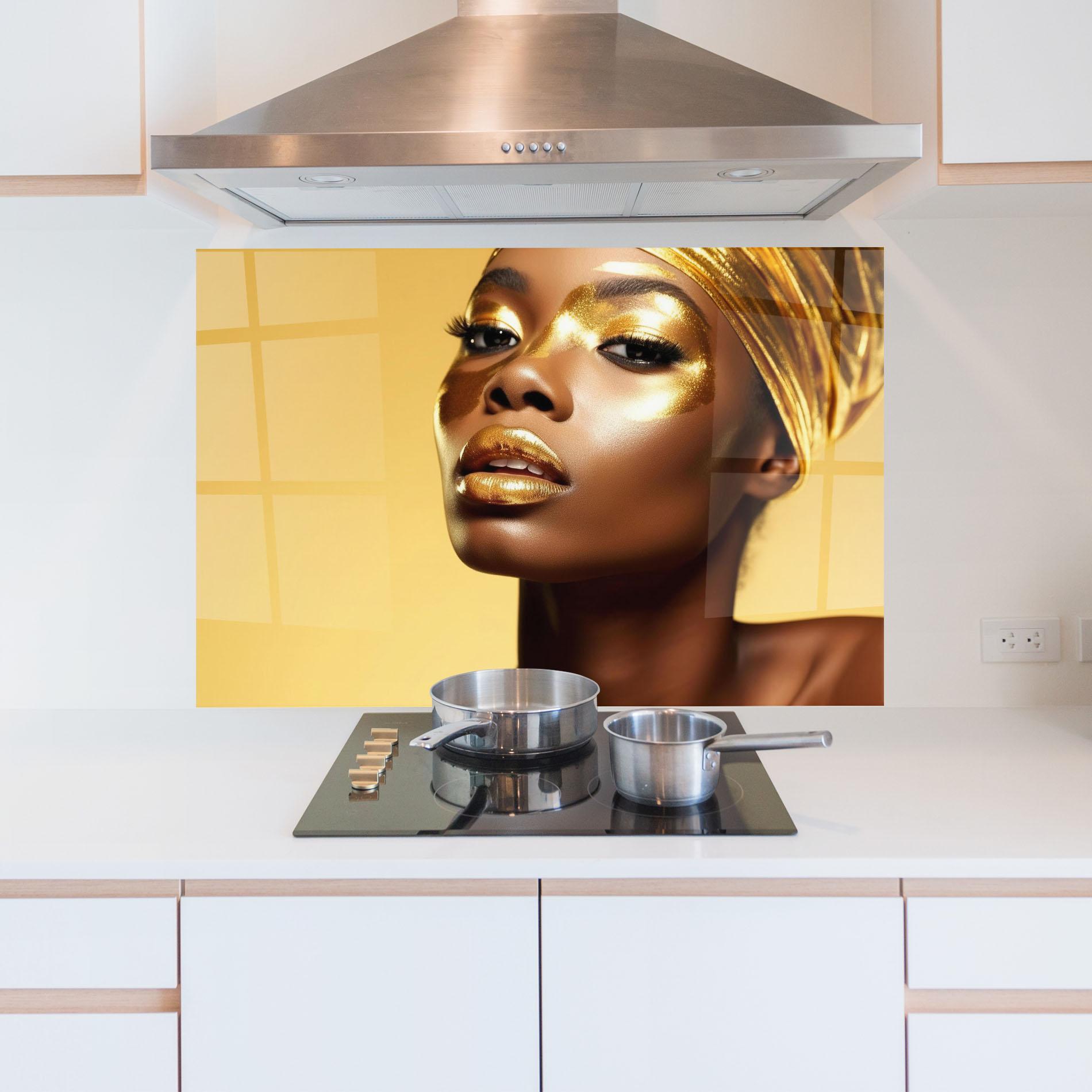 Konyhai üveg hátfal Gold Headdress mockup 5
