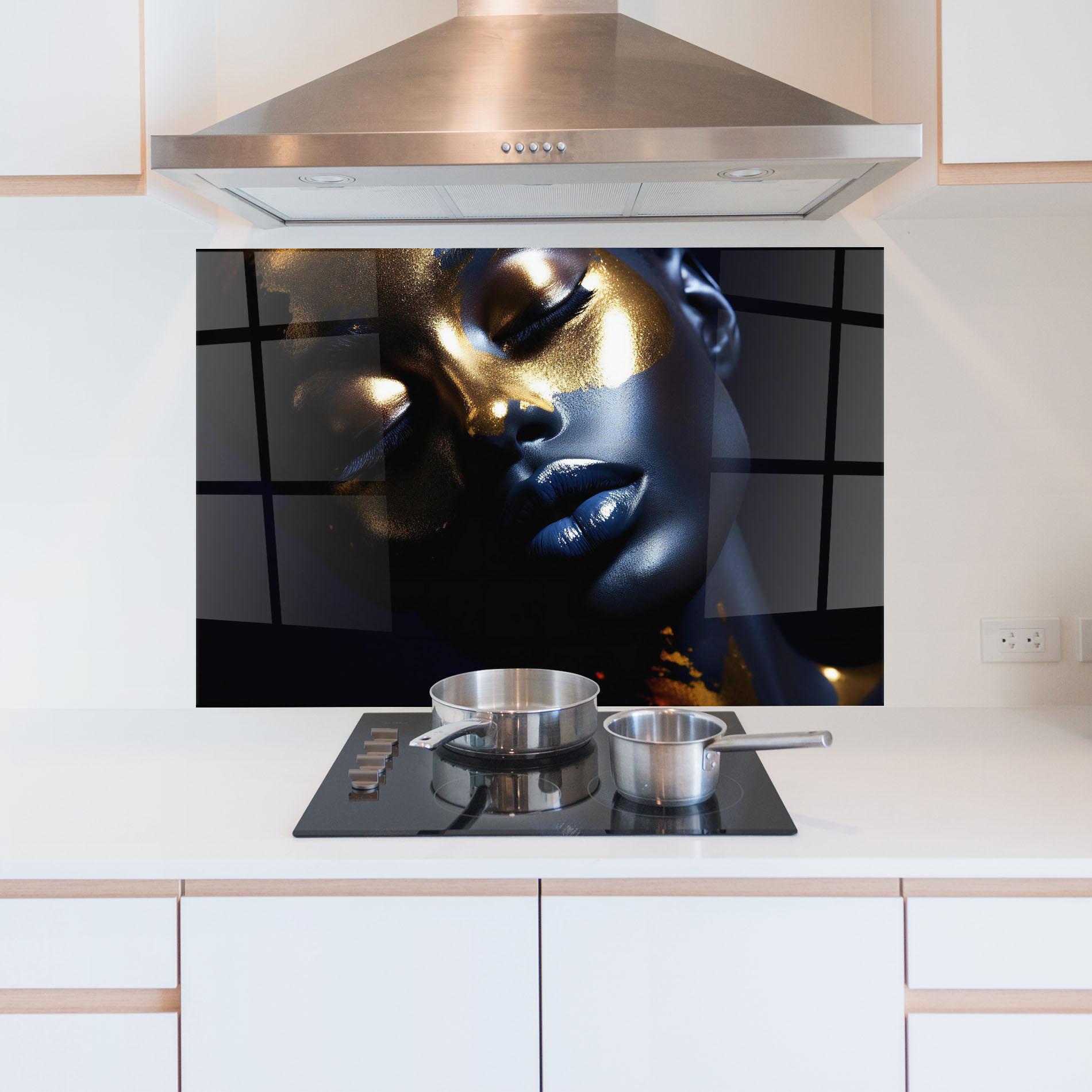 Konyhai üveg hátfal Pretty Gold Makeup mockup 5