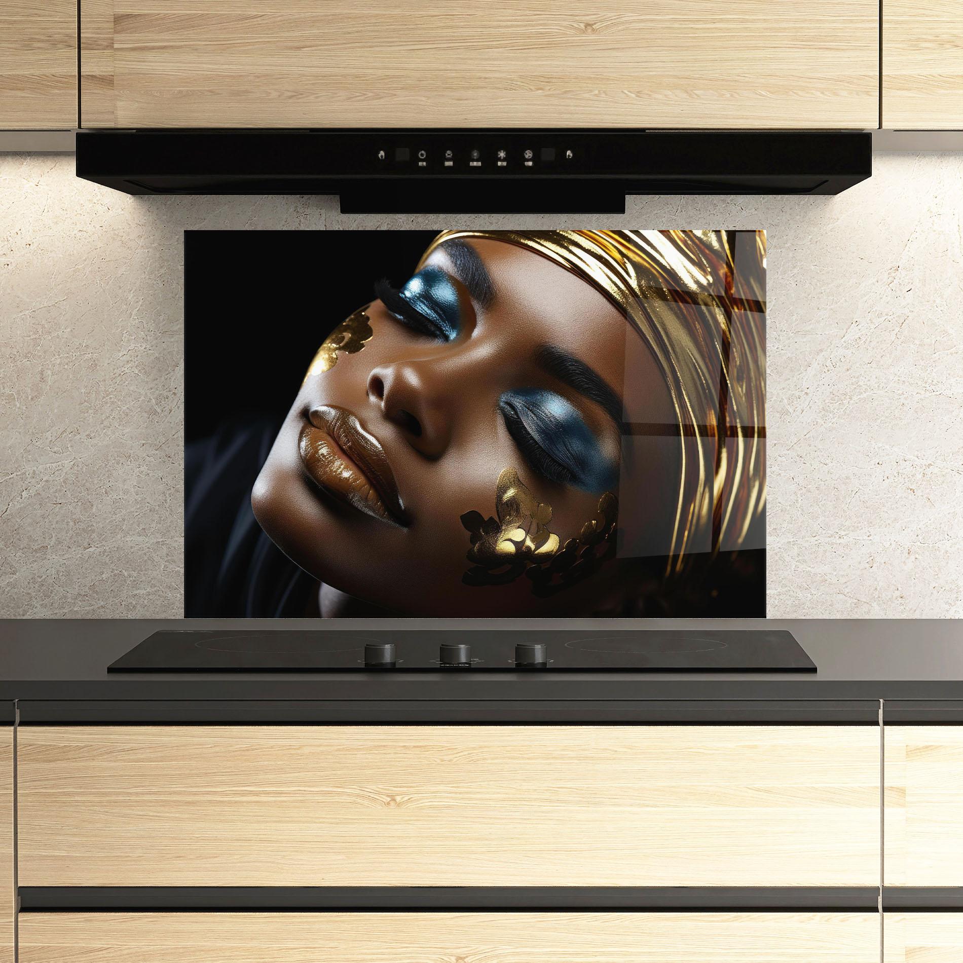 Konyhai üveg hátfal Dark Blue Makeup mockup 3