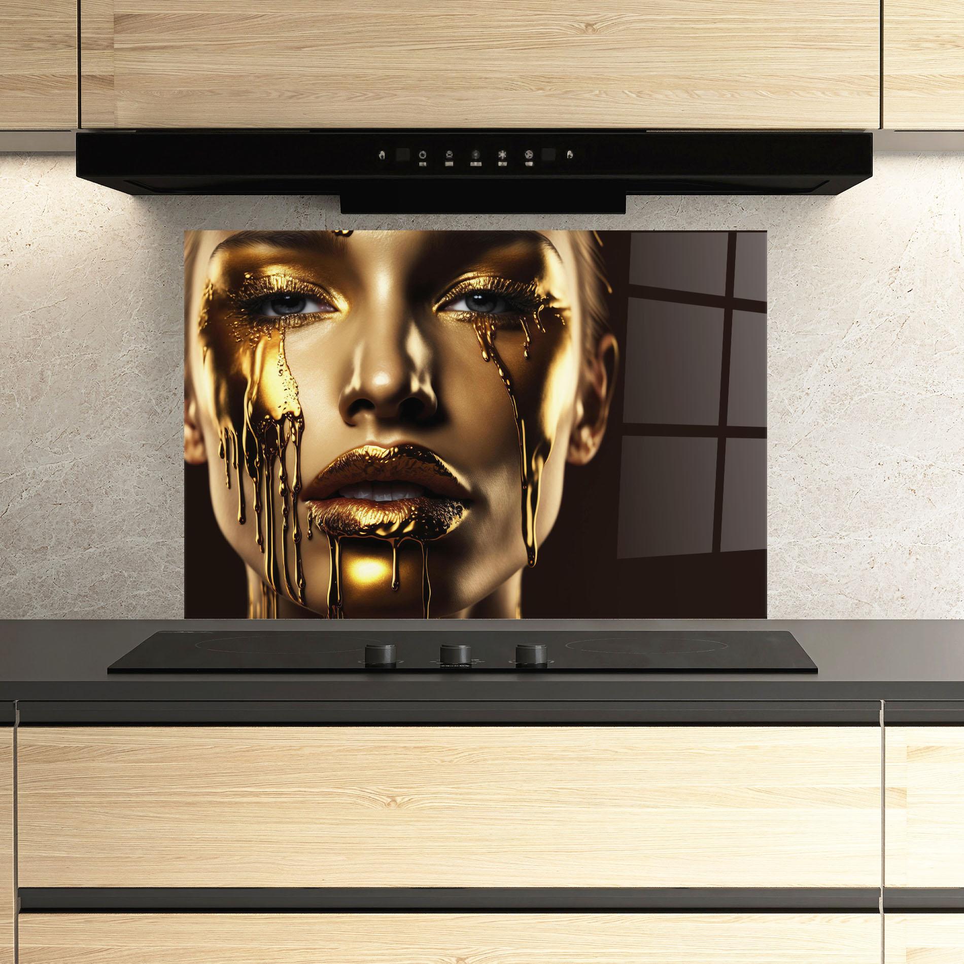 Konyhai üveg hátfal Gold Dripping Makeup mockup 3