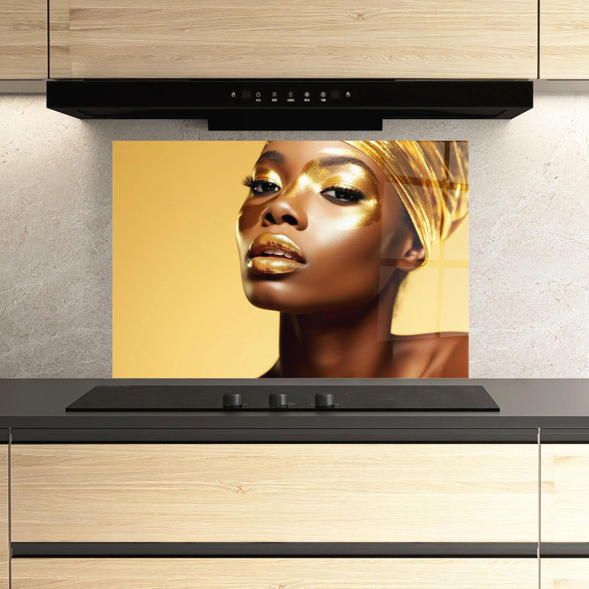 Konyhai üveg hátfal Gold Headdress mockup 3