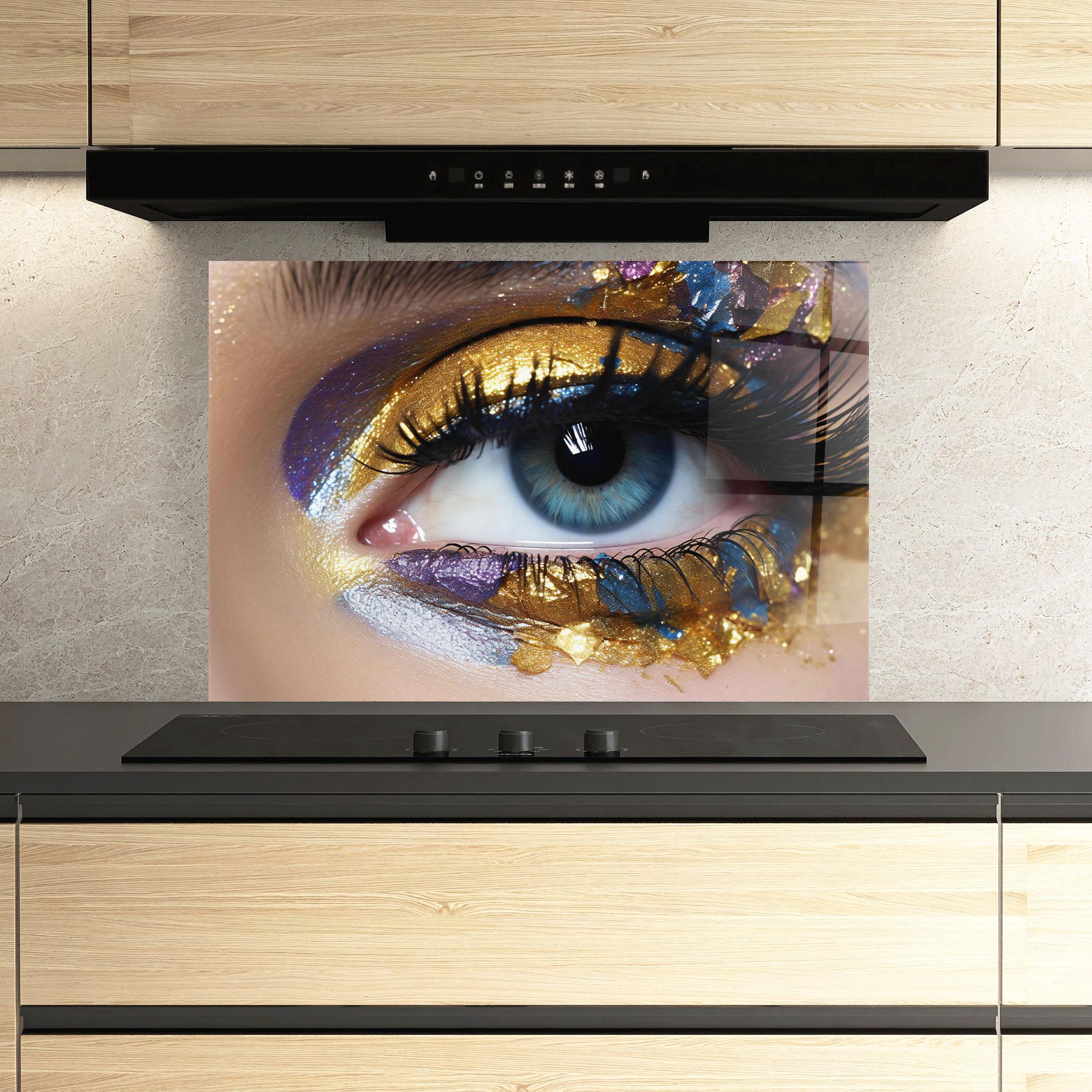 Konyhai üveg hátfal Golden Purple Make Up mockup 3