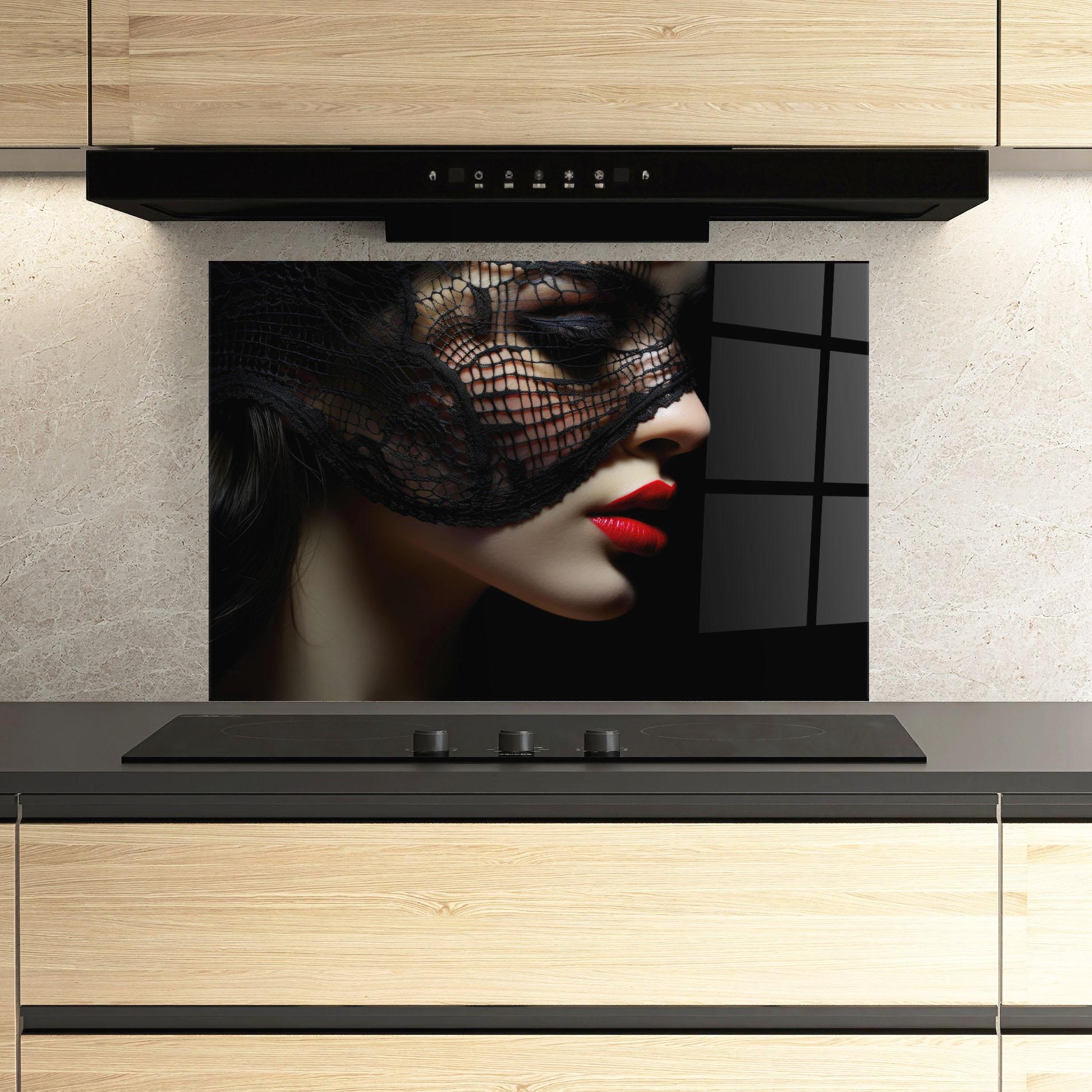 Konyhai üveg hátfal Mysterious Girl mockup 3