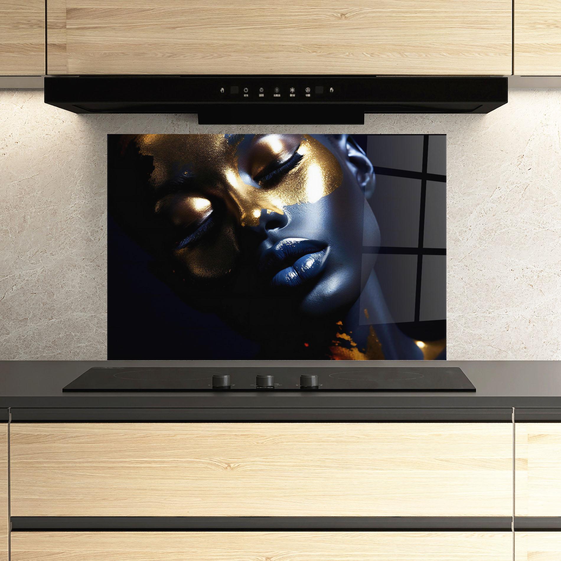 Konyhai üveg hátfal Pretty Gold Makeup mockup 3