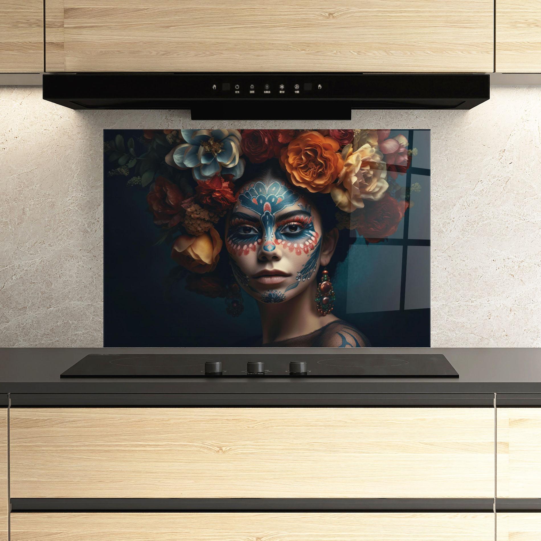 Konyhai üveg hátfal Skull Makeup mockup 3